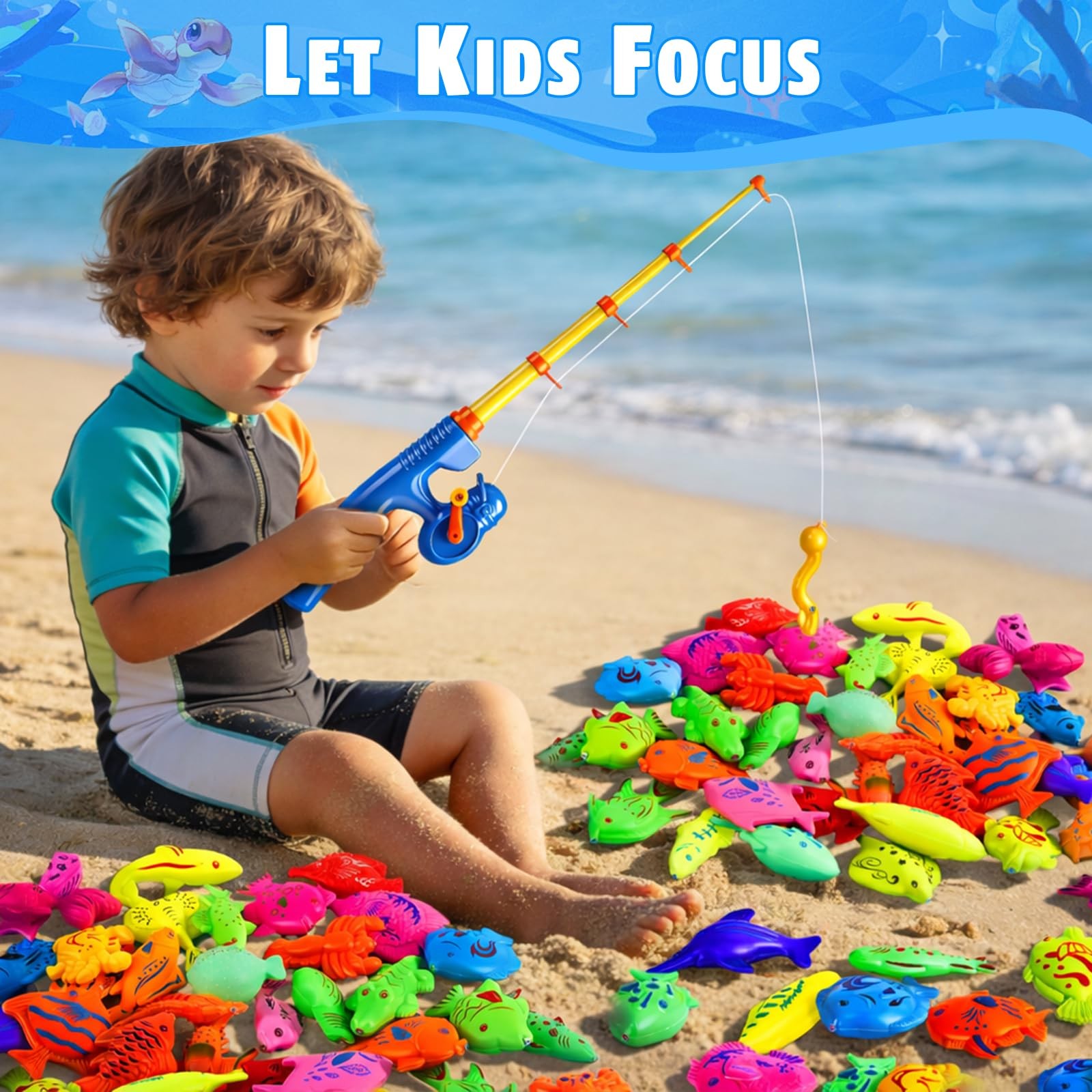 CozyBomB™ Magnetic Fishing Toys Game Set for Kids | Water 30 Fishes, Blue