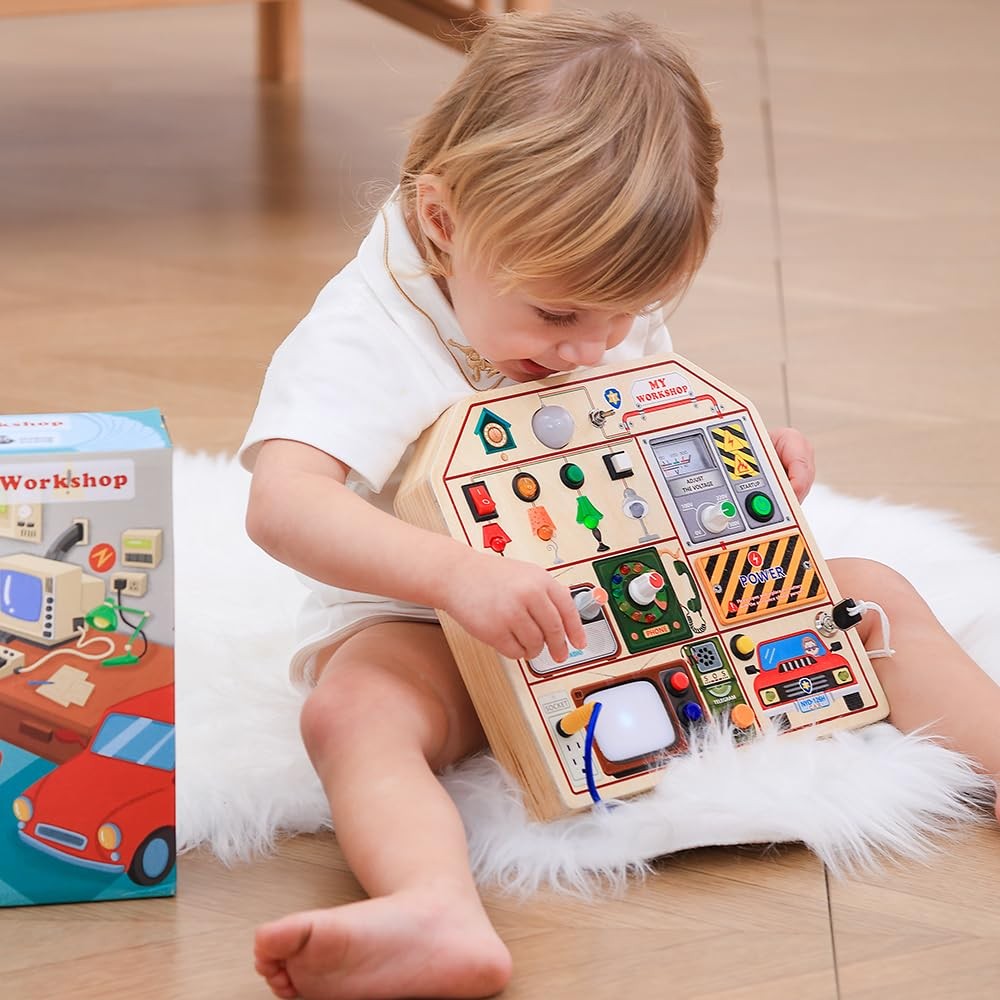 Montessori Wooden Busy Board for Toddlers 3 4 5 Years Old, Wooden Sensory Tod…