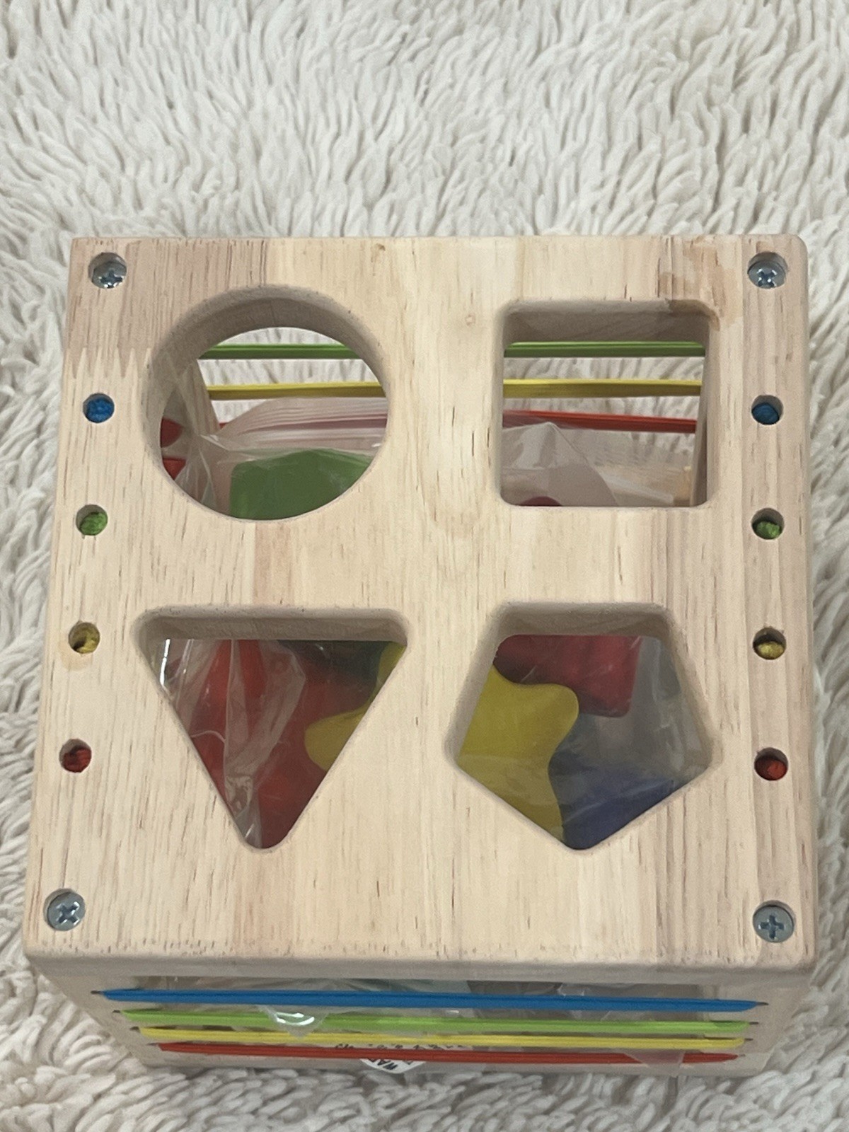 Montessori Wooden Shape Sorter Cube – 8 Rattling Shapes Sensory Educational Toy