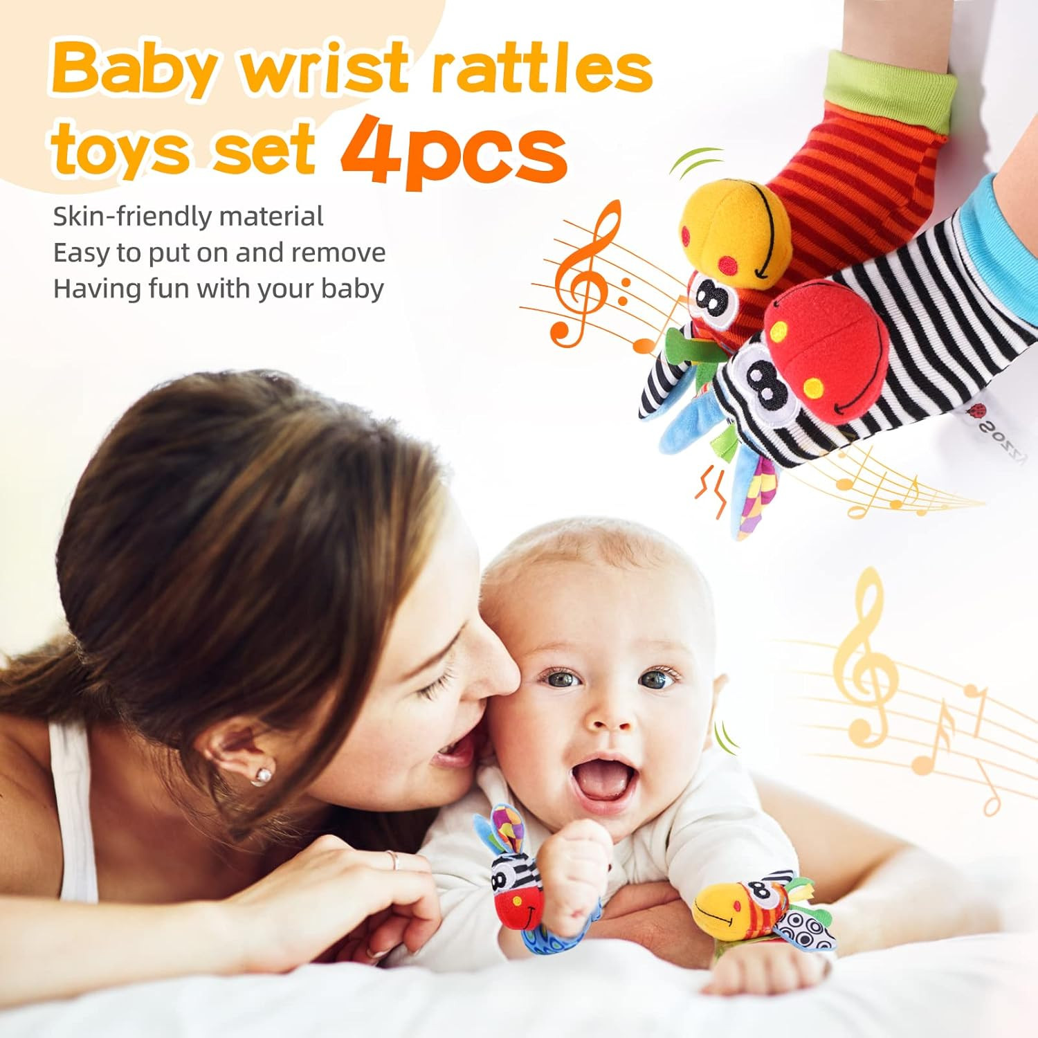 Baby Toys 0-6 Months, Wrist Rattles Foot Finder Socks Set, Infant Rattle Socks a