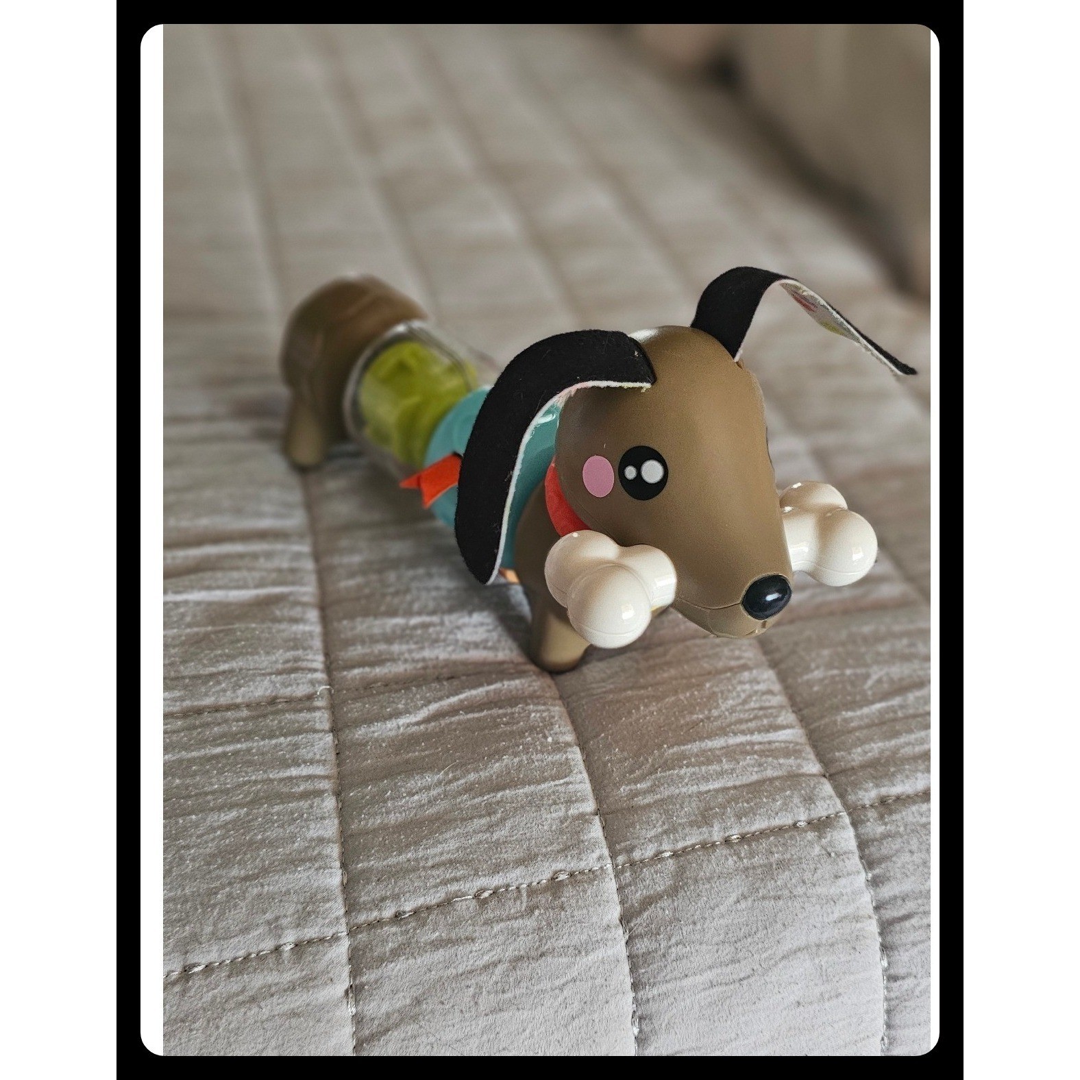 Fisher-Price Clicker Dachshund Baby Sensory Toy Brown Blue Green Puppy Dog