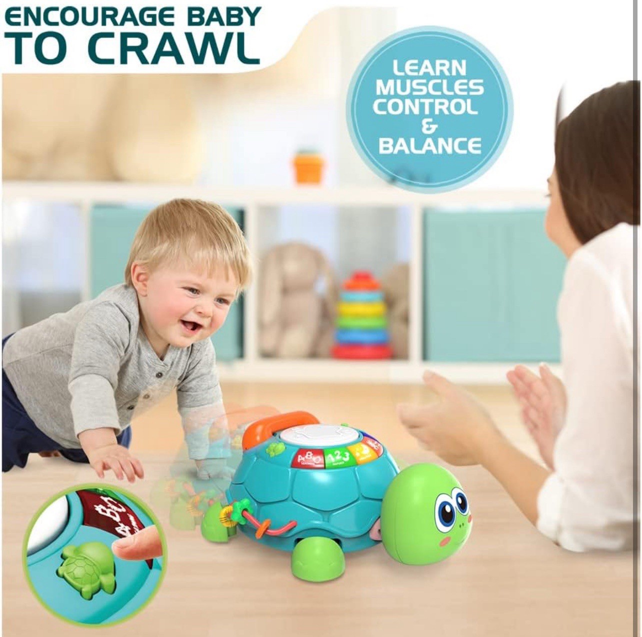 Baby Toys 6 to 12 Months, Tummy Time Toy for 12-18 Months, Musical Turtle Crawli