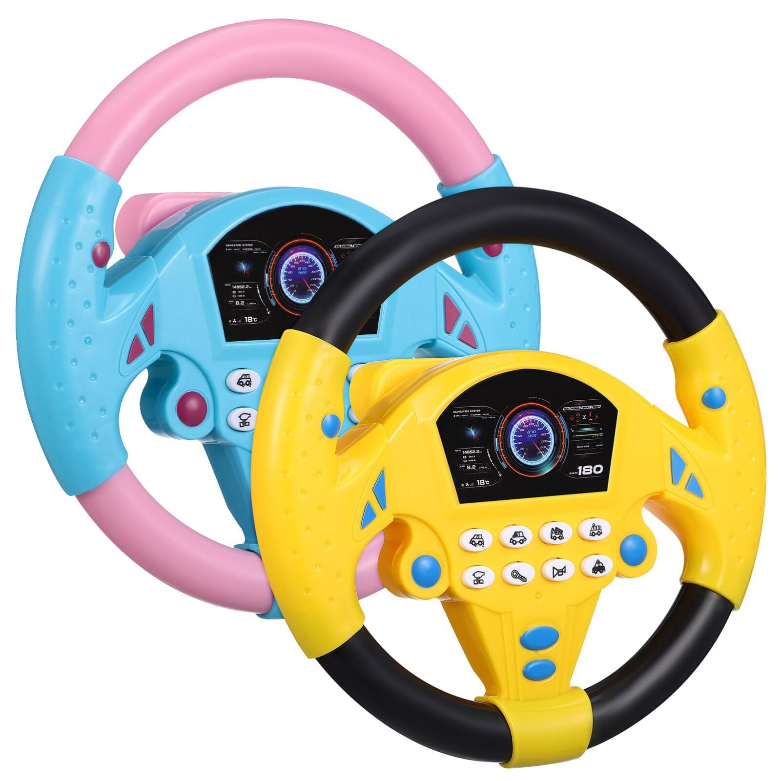 Kids Steering Wheel Toy – 2PCS Simulated Driving Racing Car Game Toy, Driving.