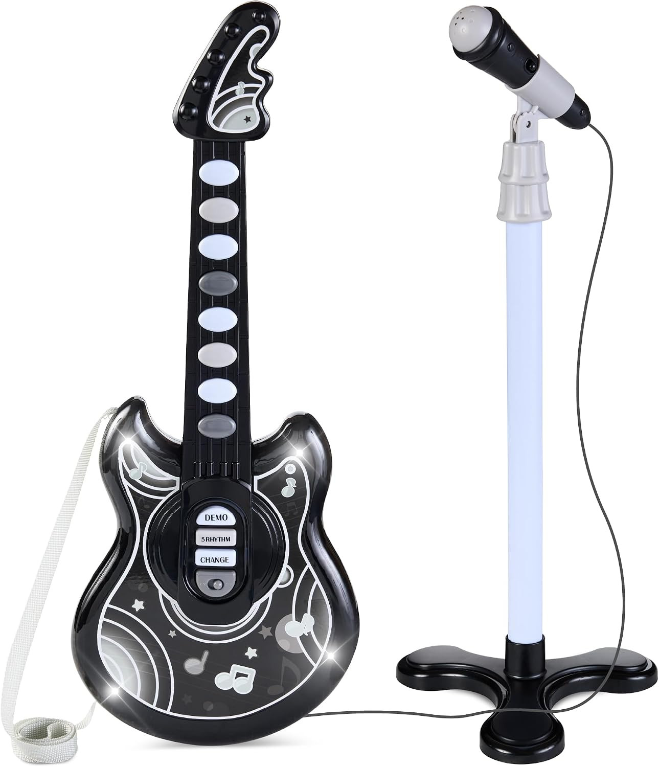 19In Kids Toy Guitar, Pretend Play Musical Instrument Toy for Toddlers W/Mic, St