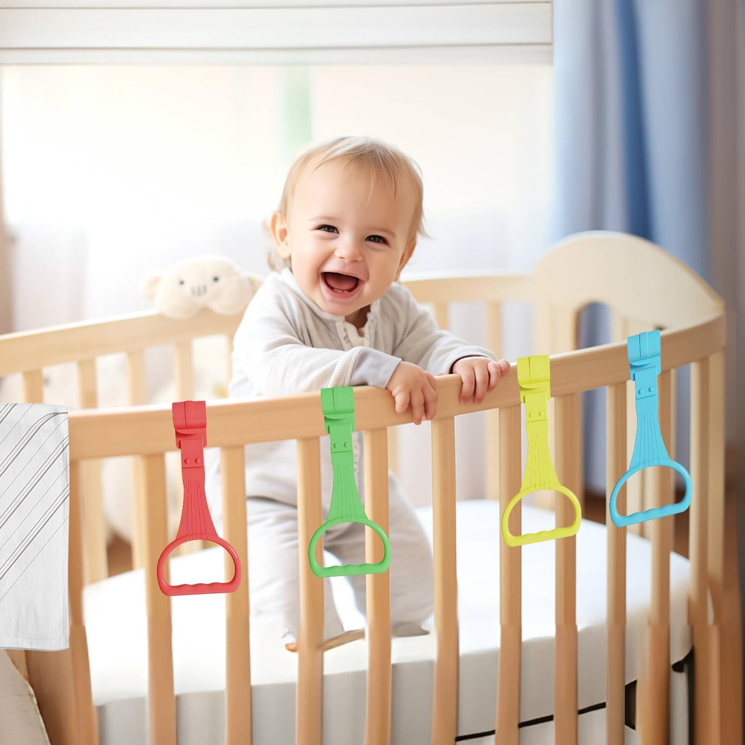 8Pcs Pull Up Rings – Baby Walking Exercises Assistant – Bed & Crib Stand Up R…