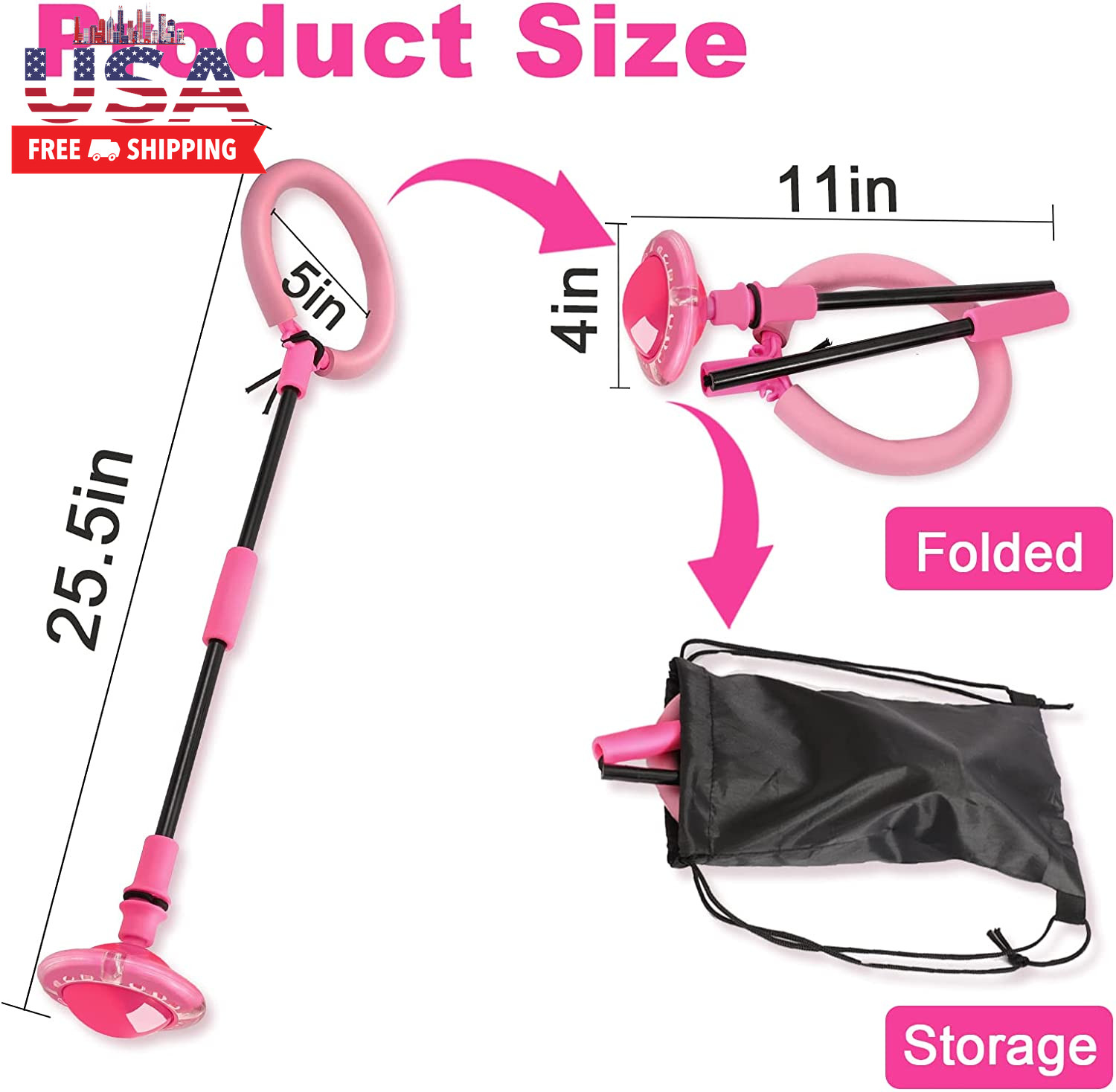 Skip Ball, Portable Foldable Colorful Flash Wheel Swing Ball, Kids Toys for Girl