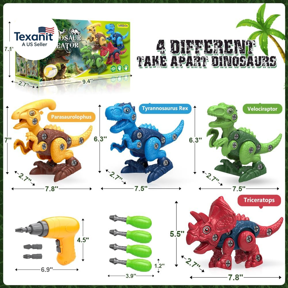 Dinosaur Toys for 3, 4, 5, 6, 7 Year Old Boys, Take Apart Toys with Electric Dri