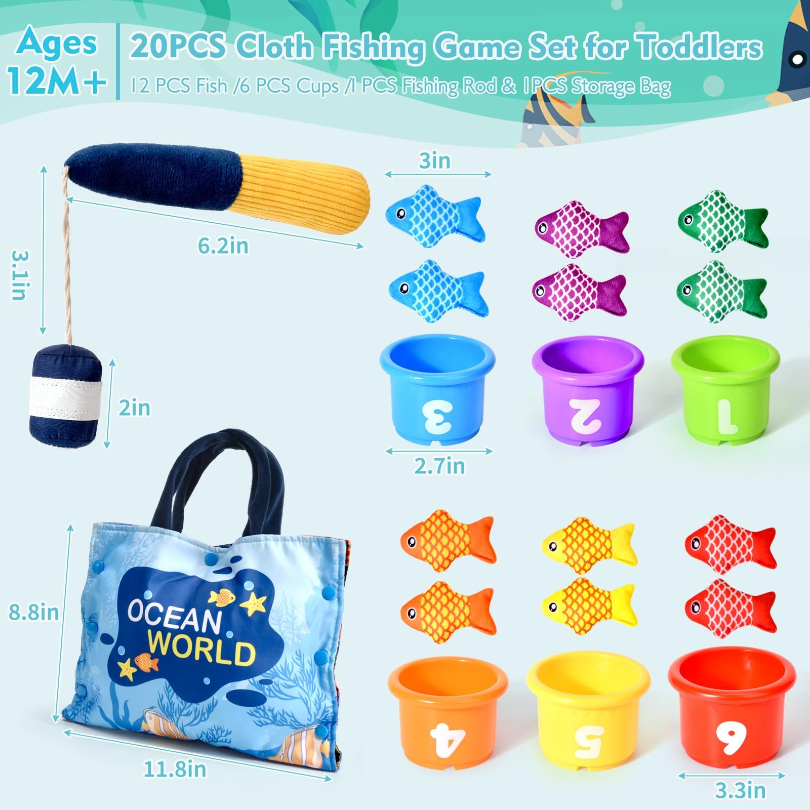 Montessori Toys for 1 Year Old Boy Girl Gifts, Cloth Fishing Game Toddler Toy…