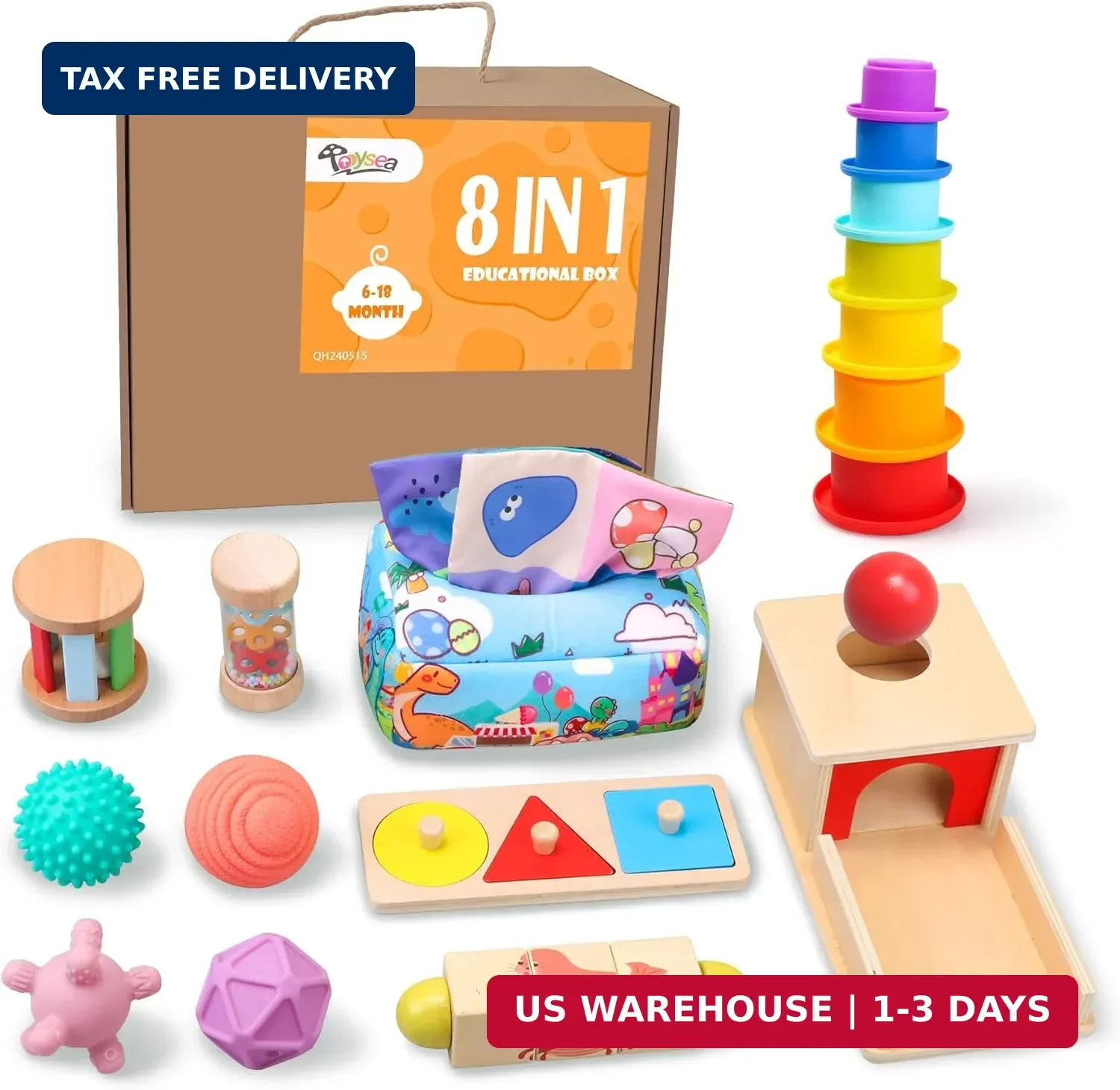 Montessori Toys for Babies 6-12 Months,1 Year Old,8 in 1 Baby Sensory Toy for 12