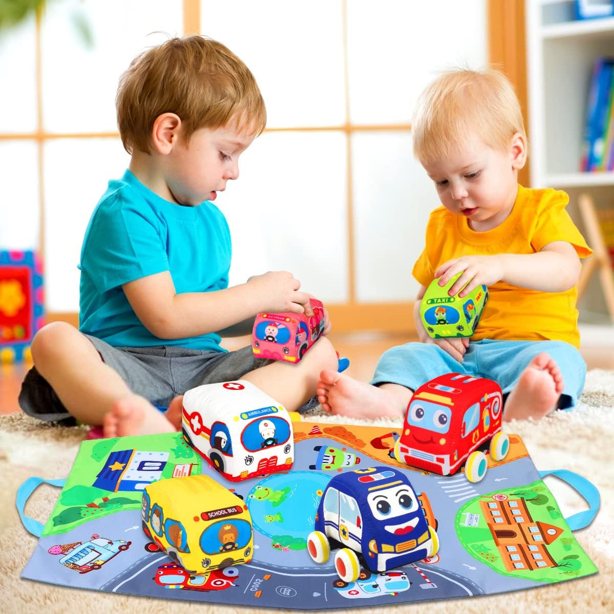 Baby Toys 6 to 12 Months – Soft Car Toys for 1 Year Old Boy Girl with Playmat St
