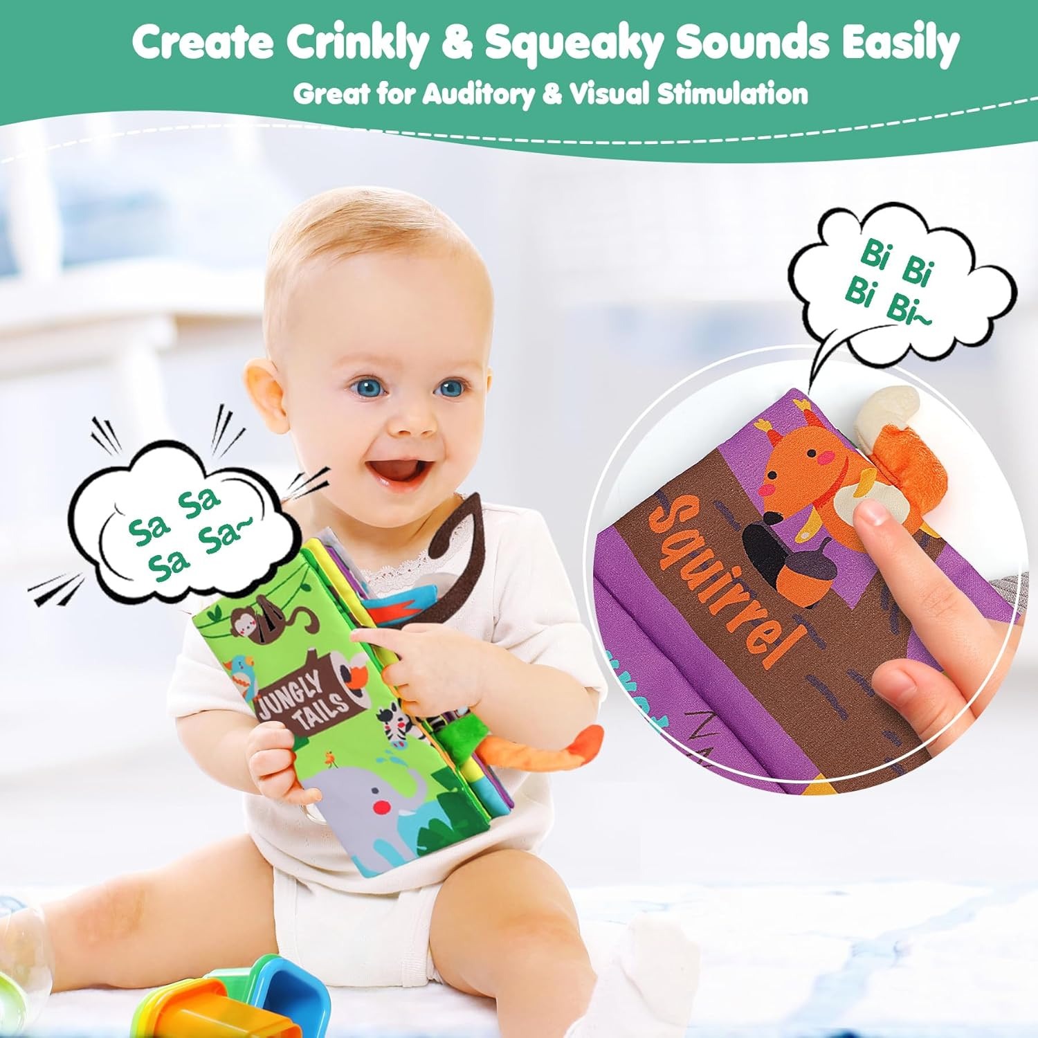 Baby Books Toys, Touch and Feel Crinkle Cloth Book for Infant Baby 0-3-6-12-18 M