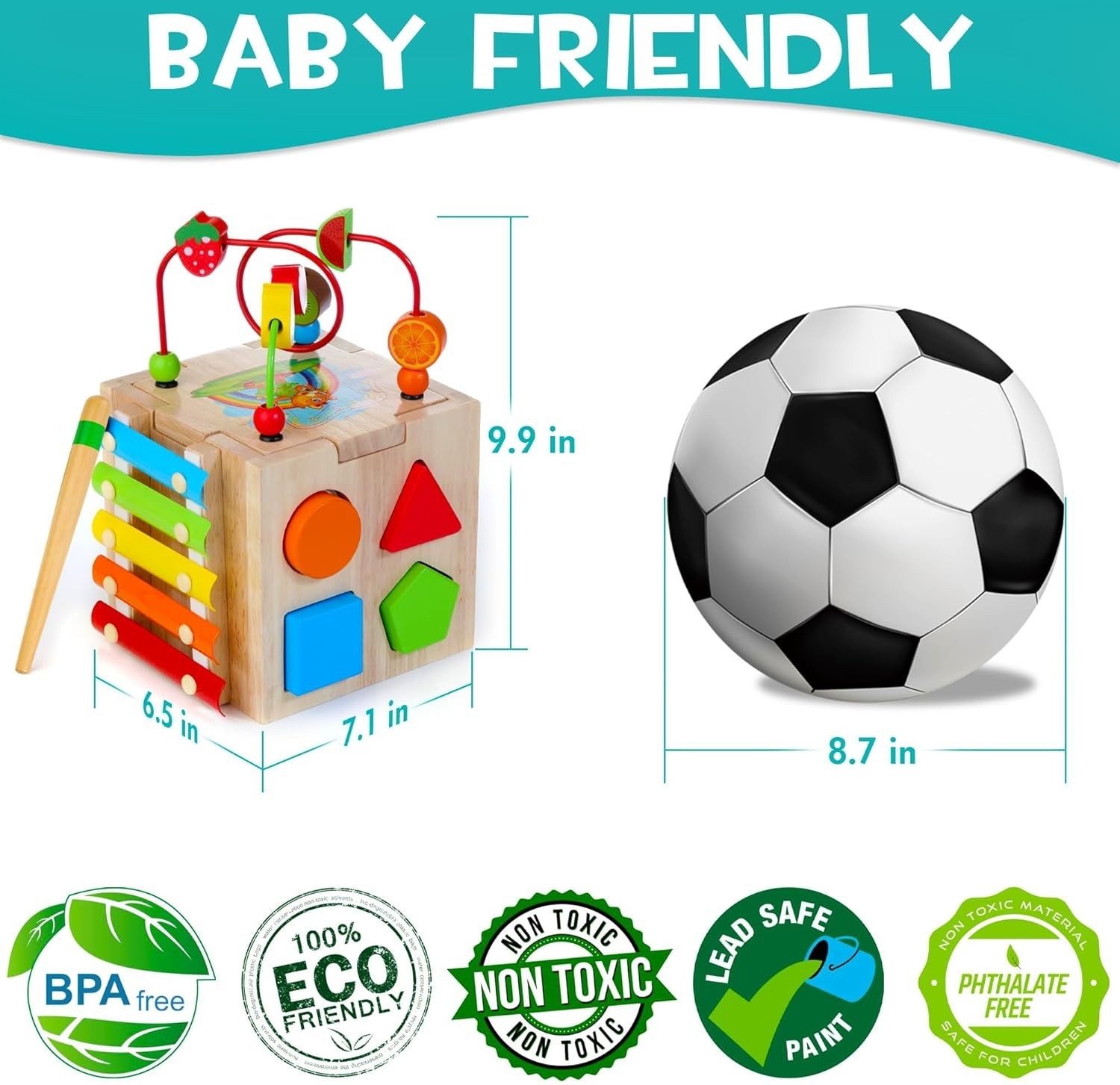 Wooden Activity Cube With Bead Maze 8 n 1 Baby Activity Cube