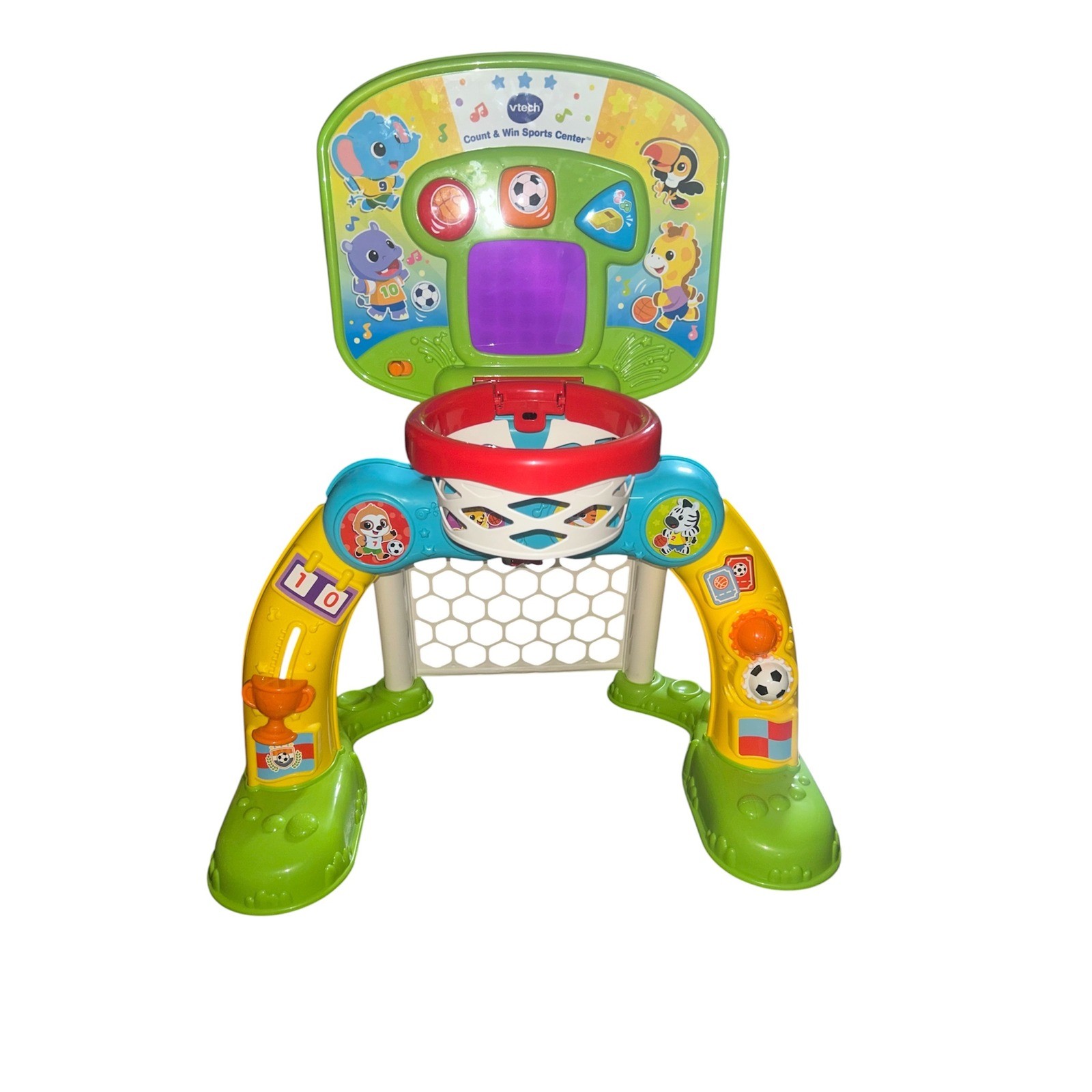 VTech Count & Win Sports Center Toddler Basketball Soccer Goal Toy Green Yellow
