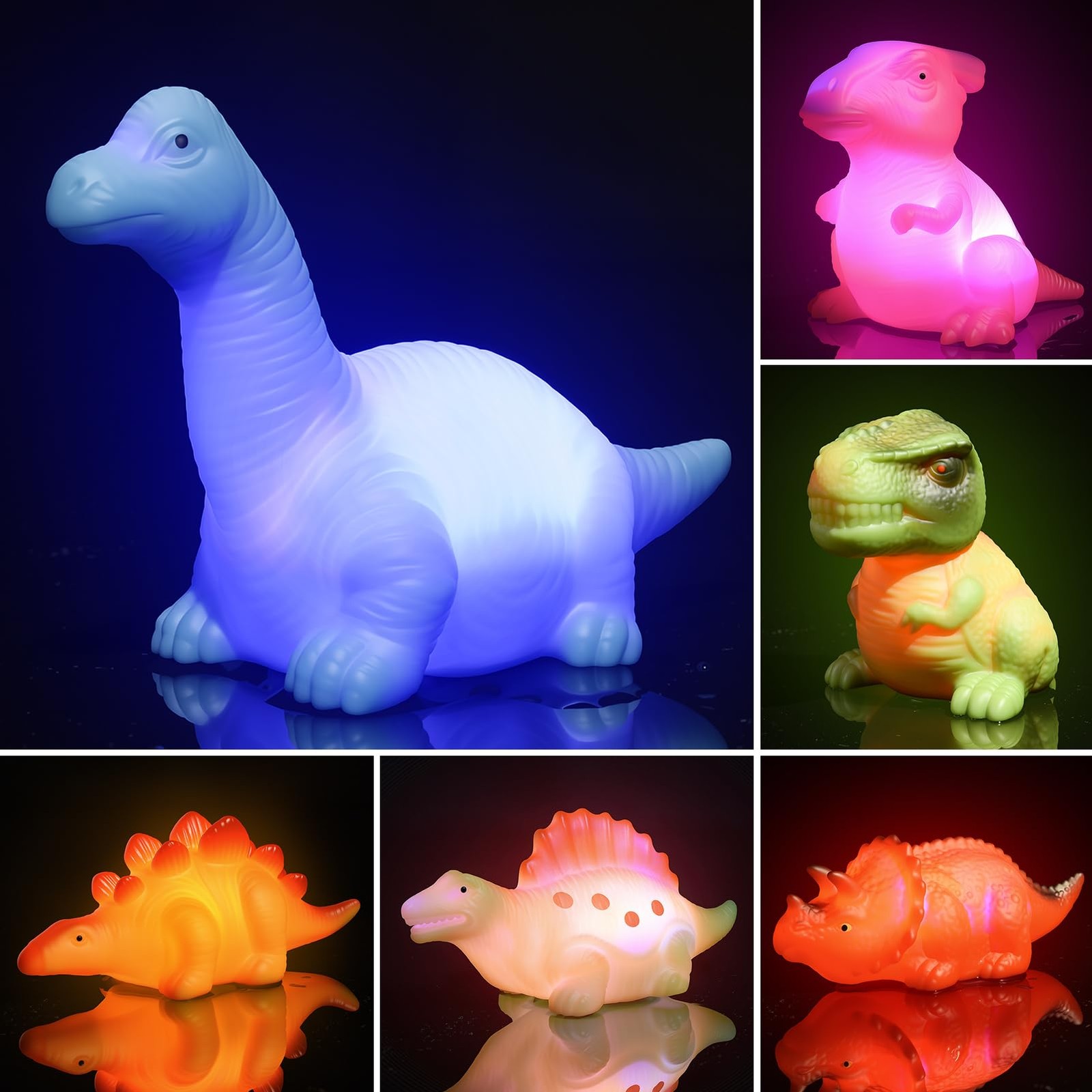 Baby Bath Toys for Toddlers 1-5, 6 Packs Light Up Floating Dinosaur Small