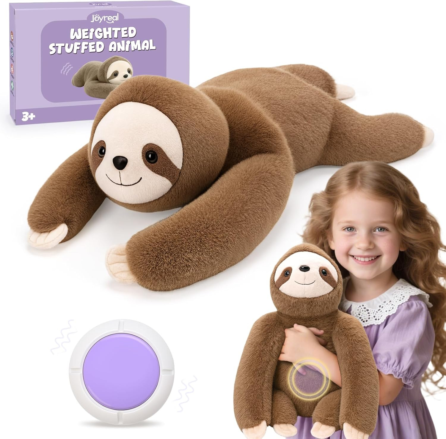 Joyreal Sloth Sensory Weighted Vibrating Pillow, Pressure Activated for Kids Adu