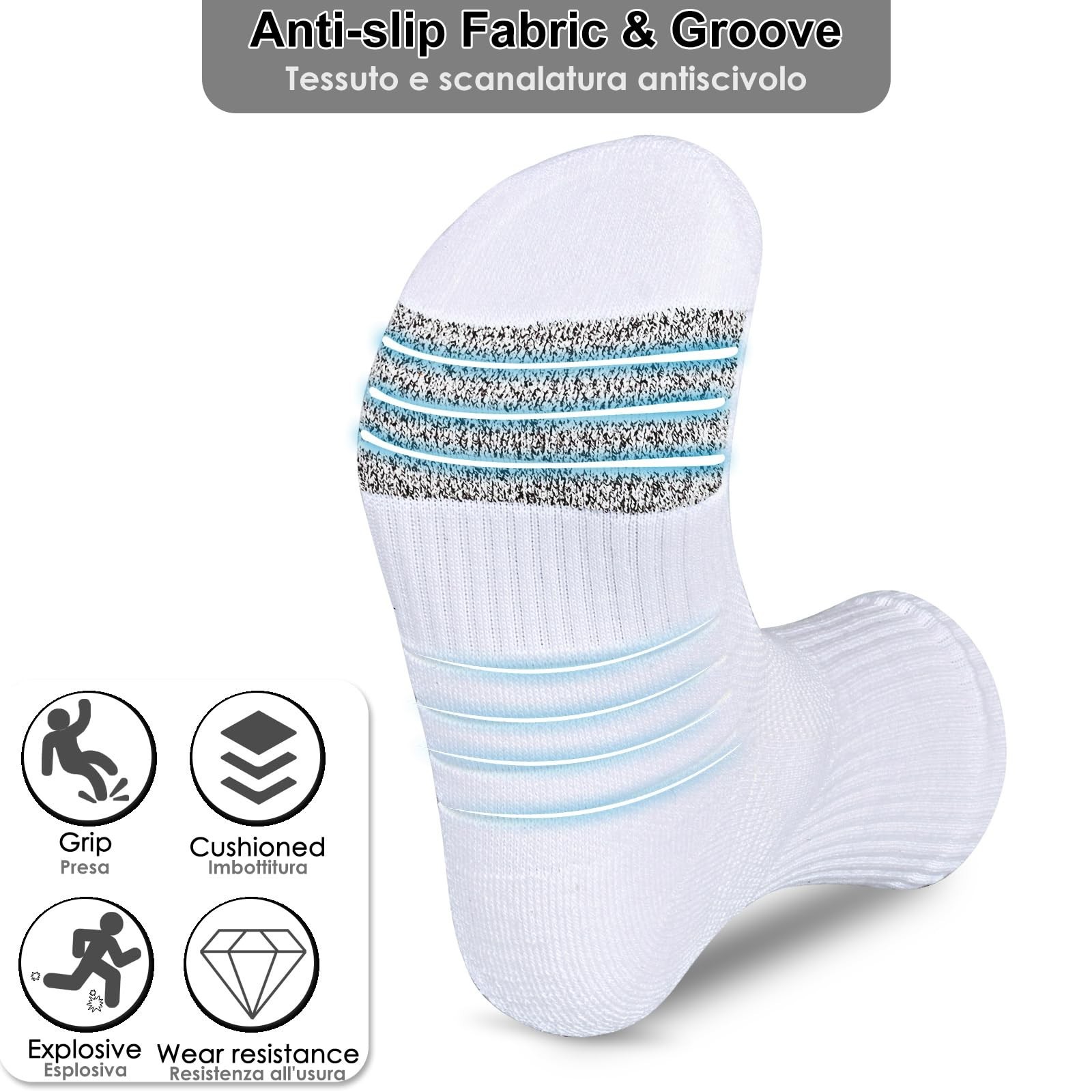 Reinforced Cushioned Sports Socks Men Women with Grip Yarn, Breathable Runnin…