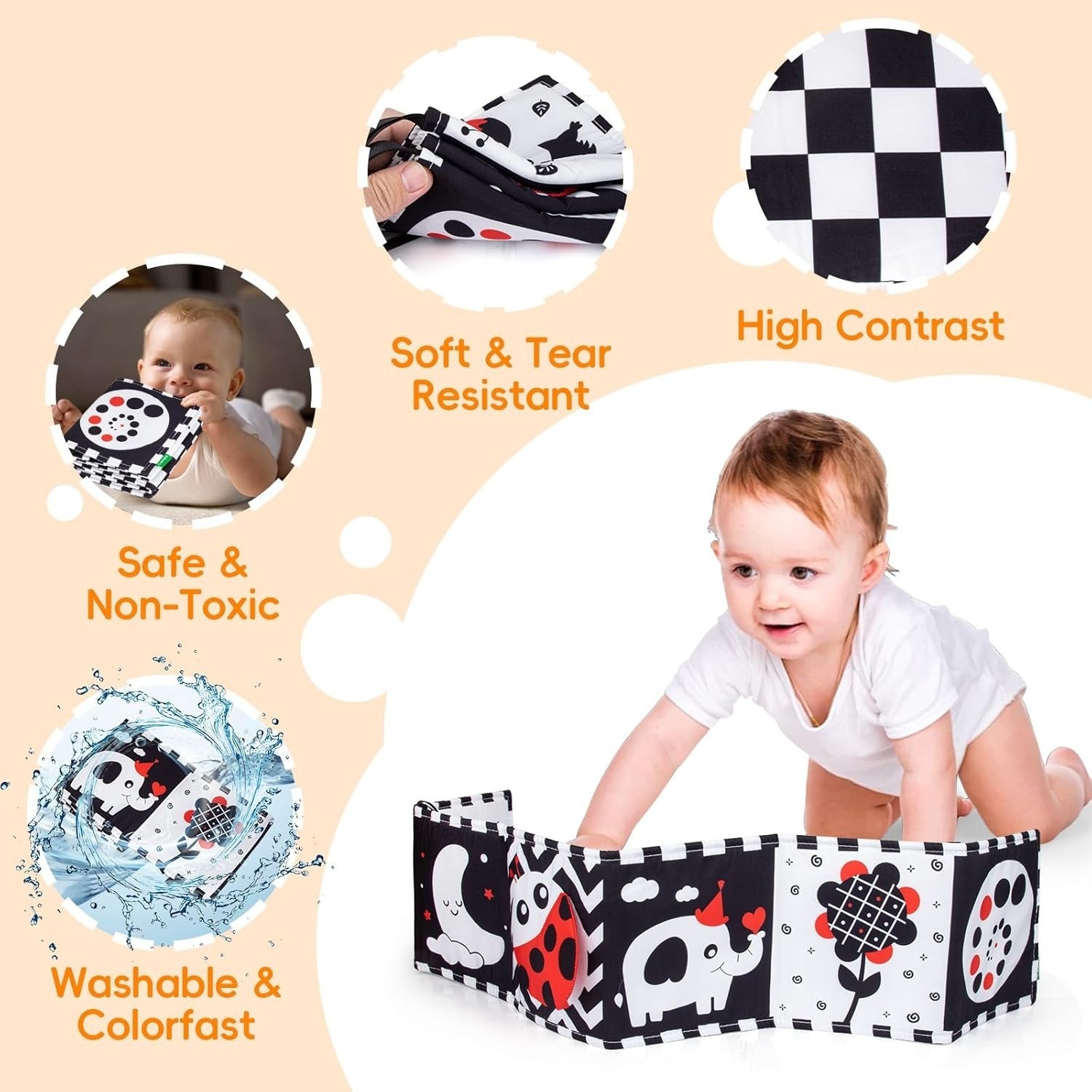Cawgug Black and White High Contrast Baby Toys for Newborn Brain Development Tum