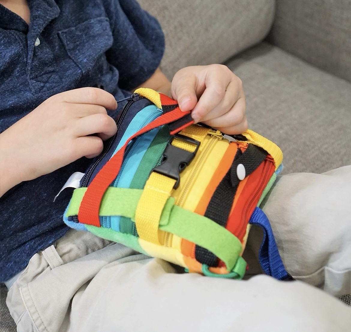 Toddler child fine motor skills sensory toy buckle zipper latches laces pillow