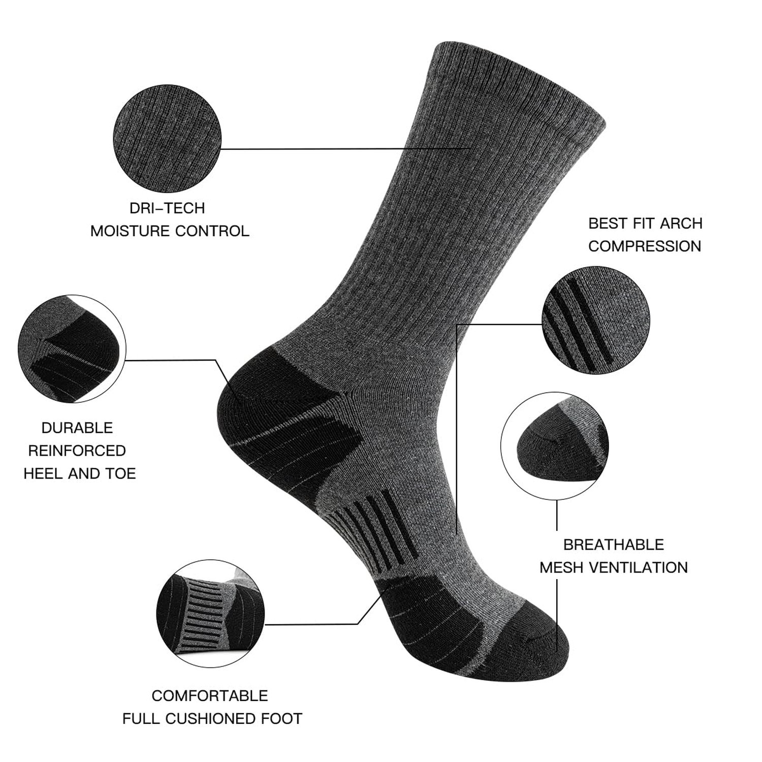 JOYNÉE 8 Pairs Mens Crew Socks Cushioned Moisture Wicking Athletic Socks Wo