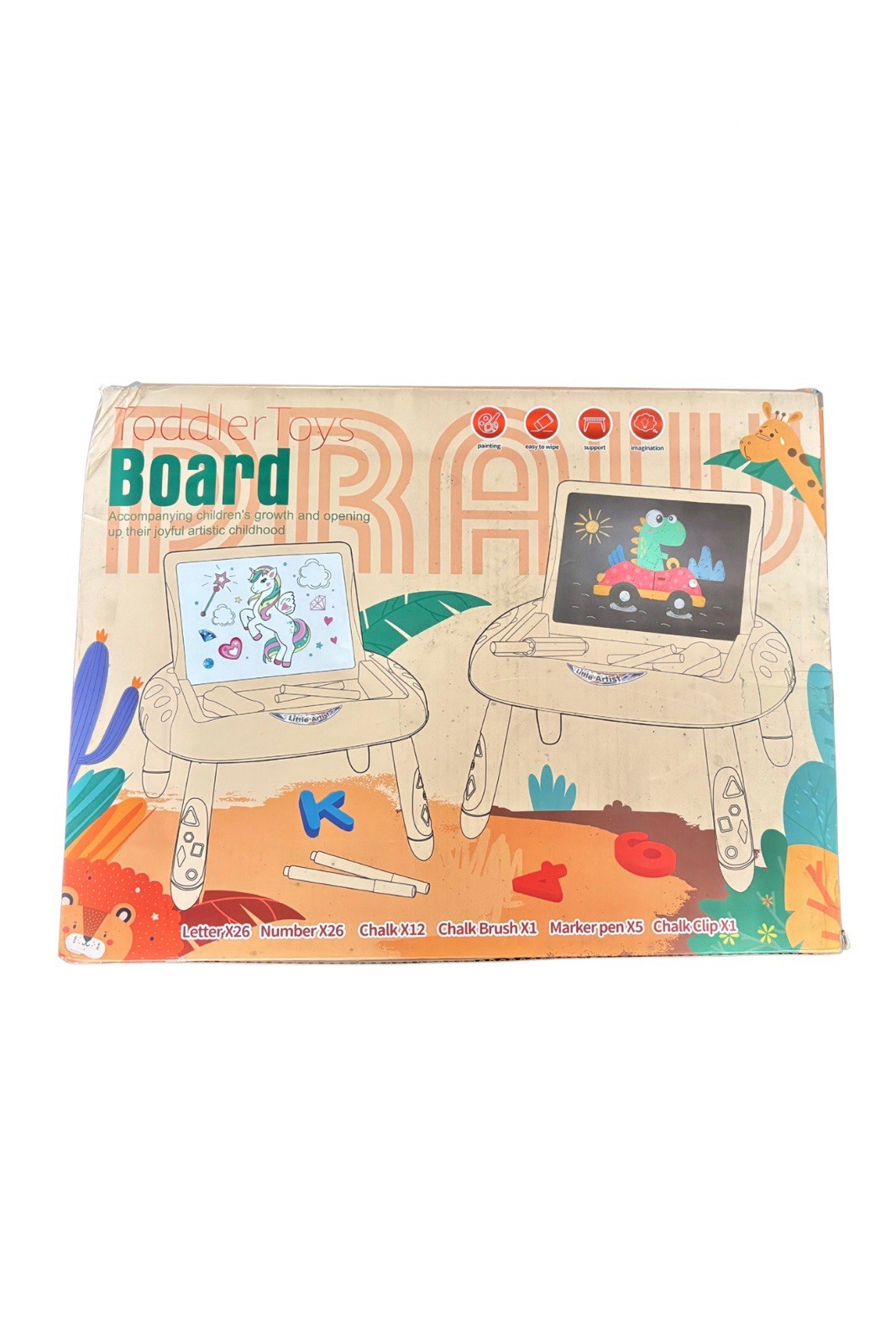 New Toddler Writing Board with Letters, Numbers, Chalk Brush, Marker Pen, Chalk