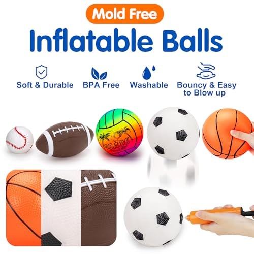 5 Pack Sports Balls for Toddlers 1-3 Outdoor Toys – Football Soccer Basketball