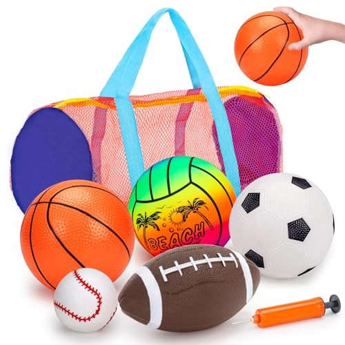 5 Pack Sports Balls for Toddlers 1-3 Outdoor Toys – Football Soccer Basketball