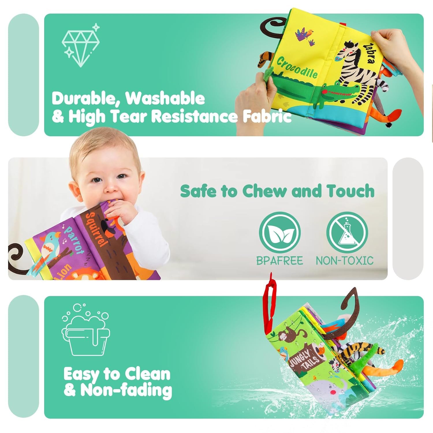 Baby Books Toys, Touch and Feel Crinkle Cloth Book for Infant Baby 0-3-6-12-18 M