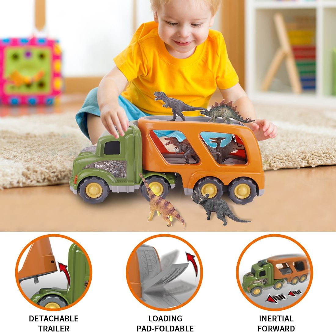 Kids Boys Toy Dinosaur Play Set w/ Car Transport Truck Jurassic Action Figures