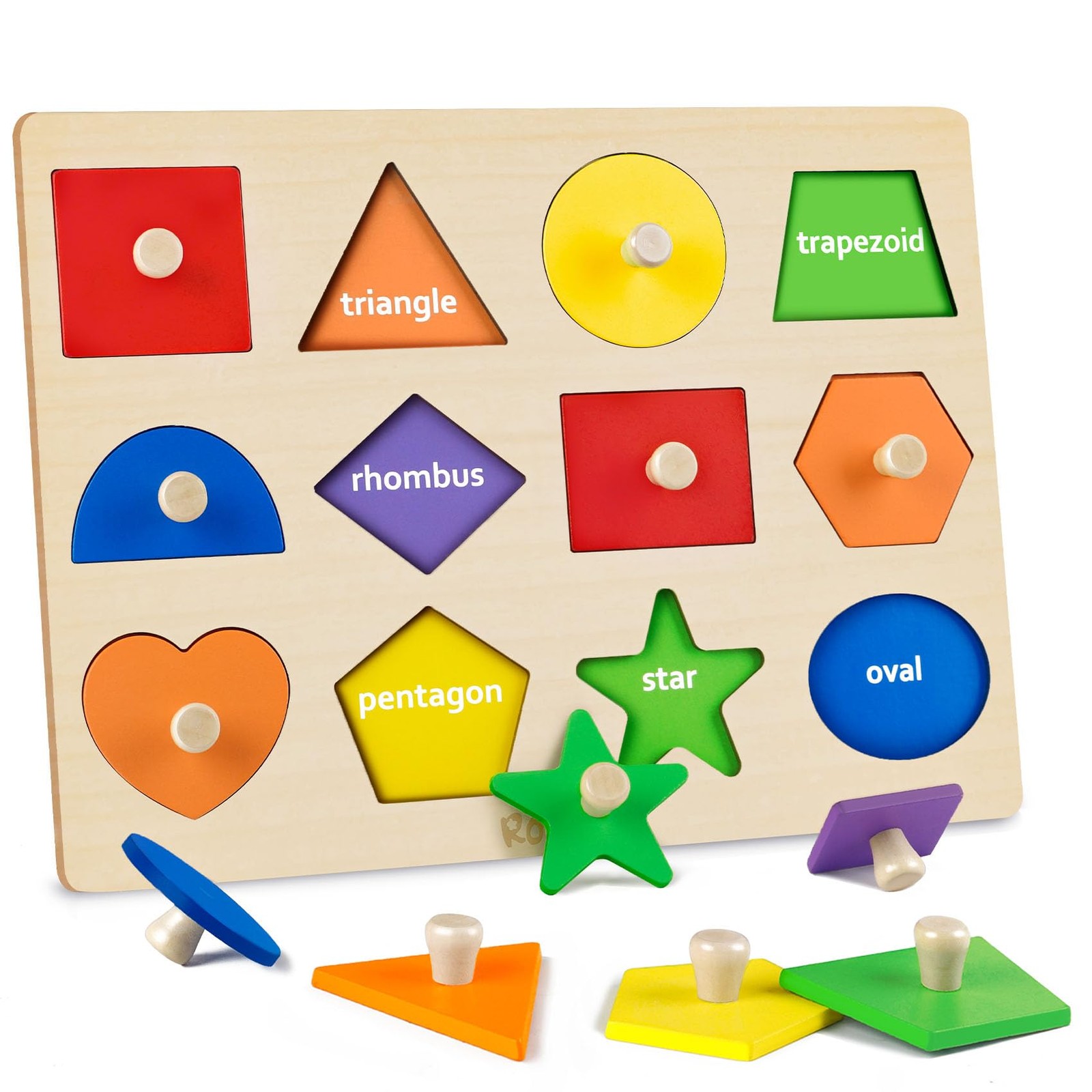 Wooden Toddler Shape Puzzle, Montessori Sorting Toy for Kids 36+ Months