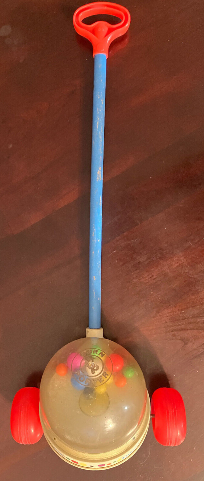 Fisher Price Vintage 1980s Corn Popper Push Toy Wood Handle & Base – Working