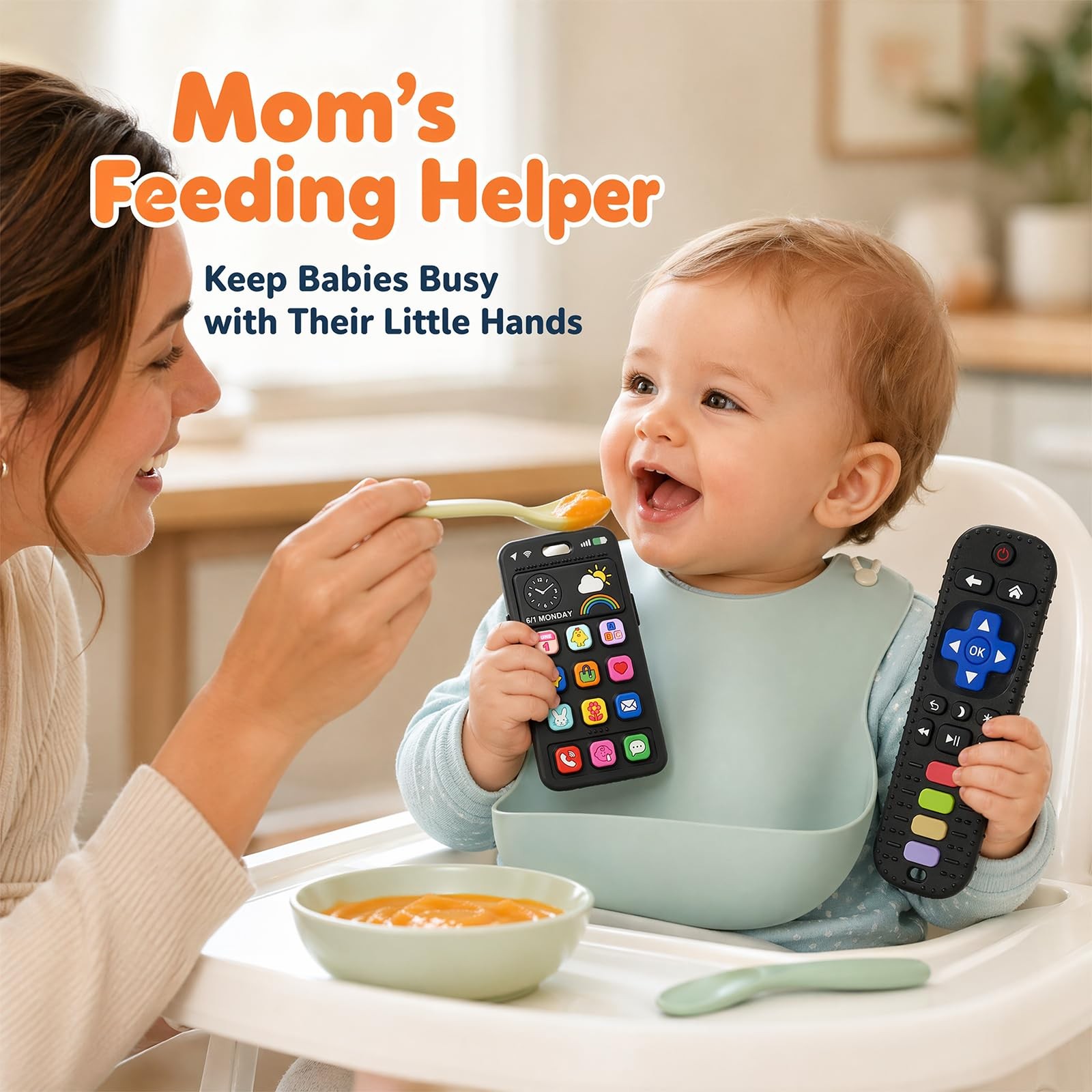 Baby Silicone Phone Teether, Realistic Mobile Teething Toy for Black 1