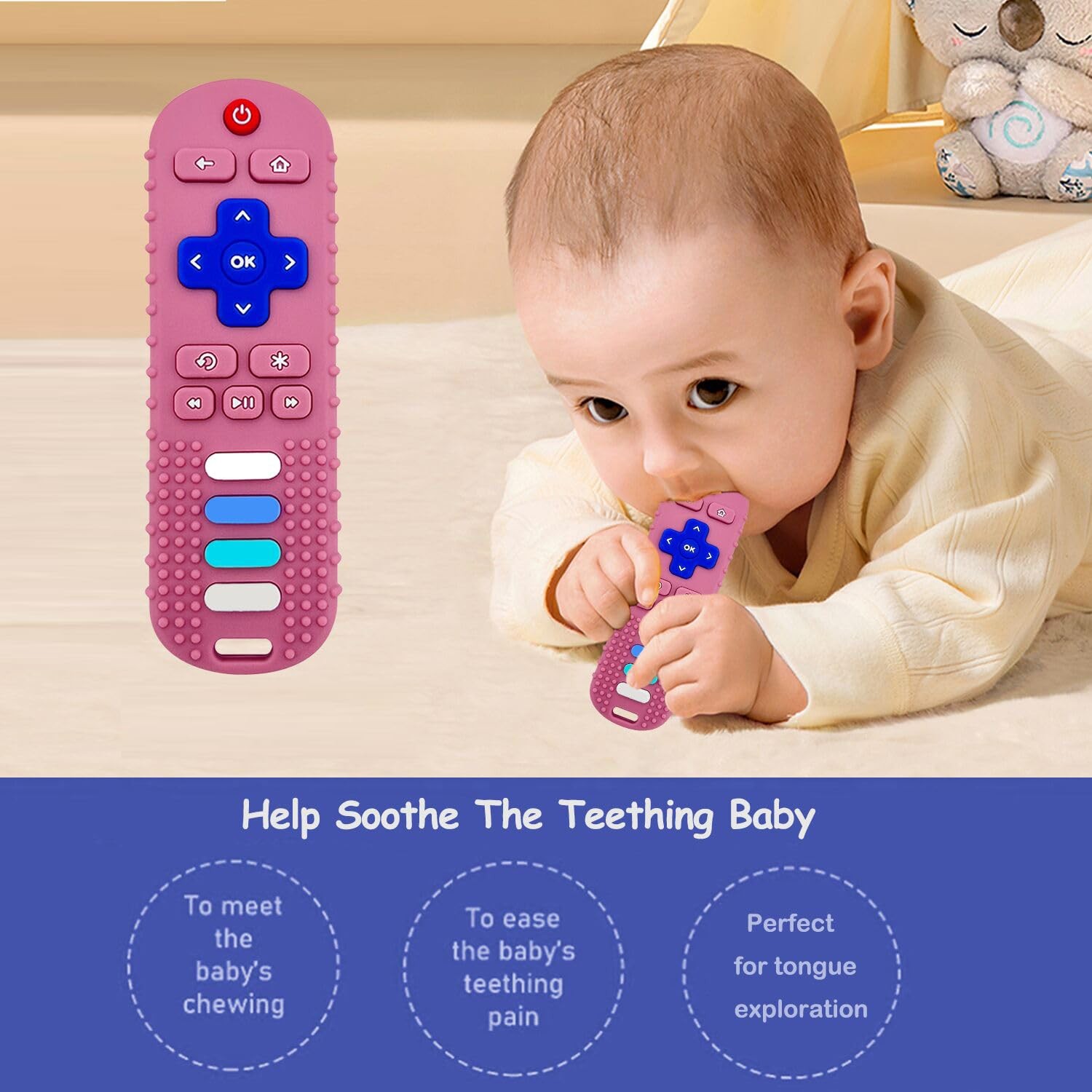 ROBBEAR Baby Teething Toys, Food Grade Silicone Teether for 1 pack, Pink RC