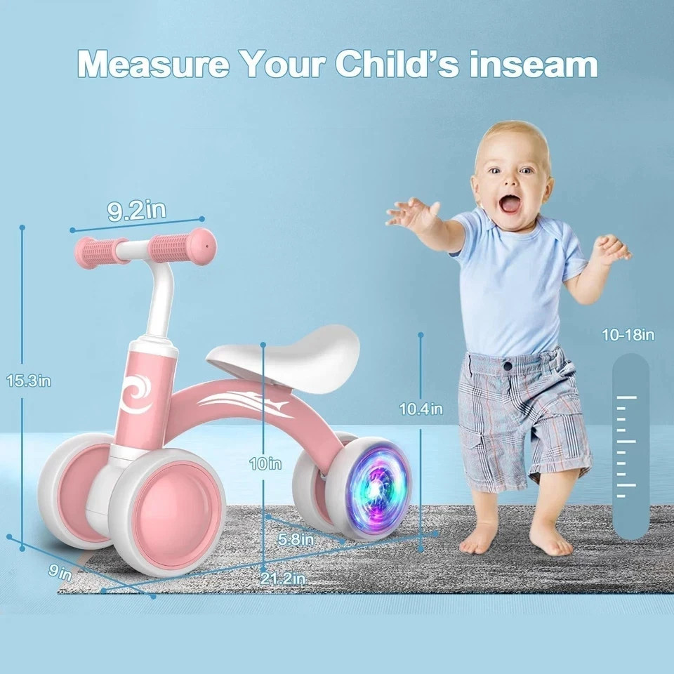 Colorful Lighting Baby Balance Bike Toys for 1 Year Old Girl Gifts 10-36 Month