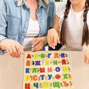 Russian Alphabet Jigsaw Words Colorful Wooden Pegged Puzzles for Boys Girls