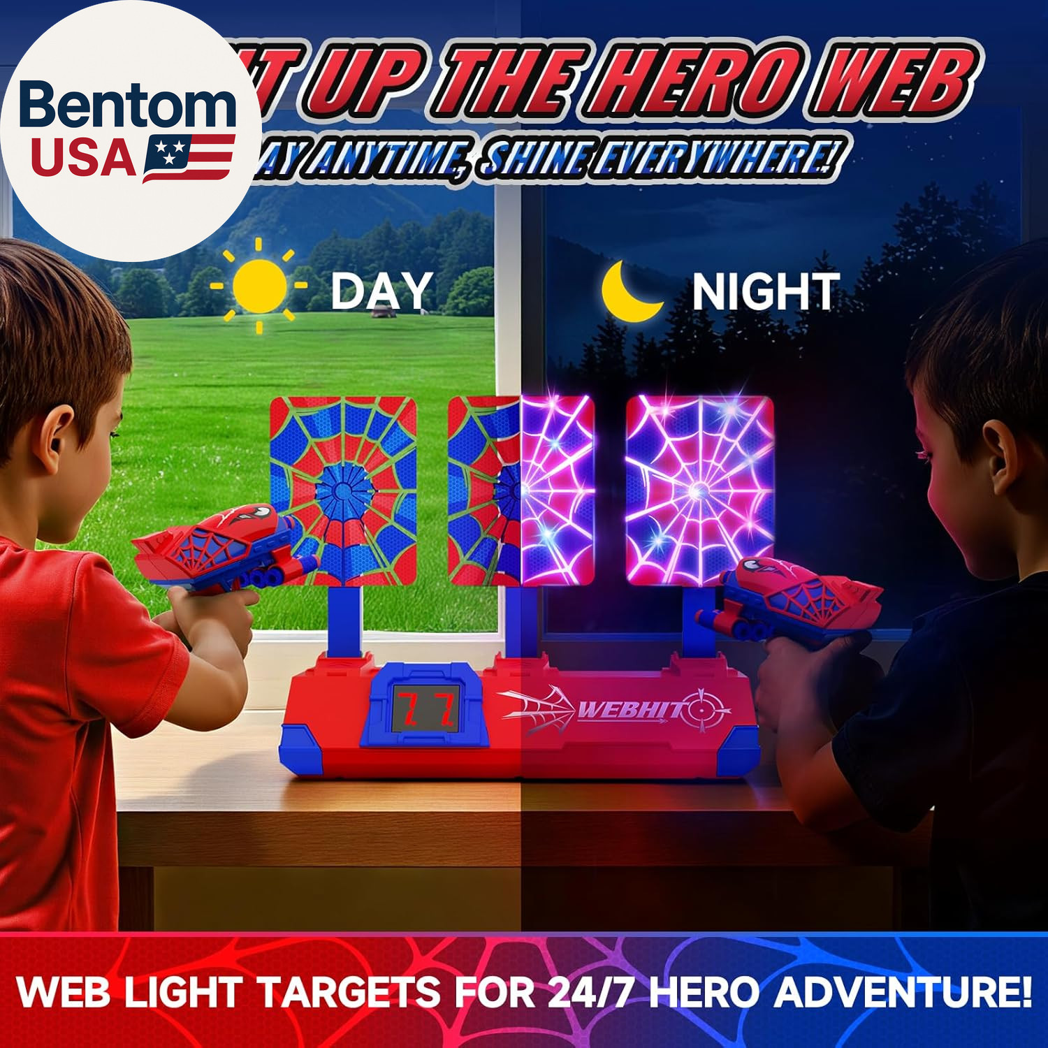 Shooting Toys for 3-12 Year Old Boys, Hero Styles with Glowing Web&Sounds,Lcd Sc