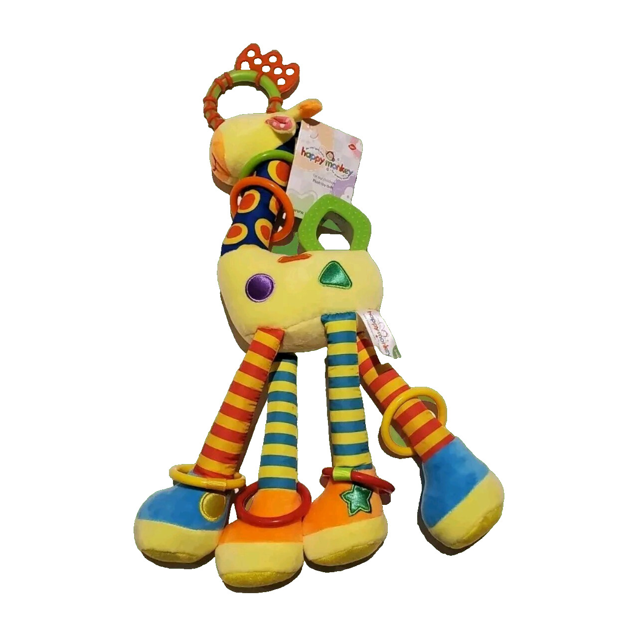 Plush Giraffe Baby Toddler Activity Multicolor Polka Dots Shapes W/ Car Clip