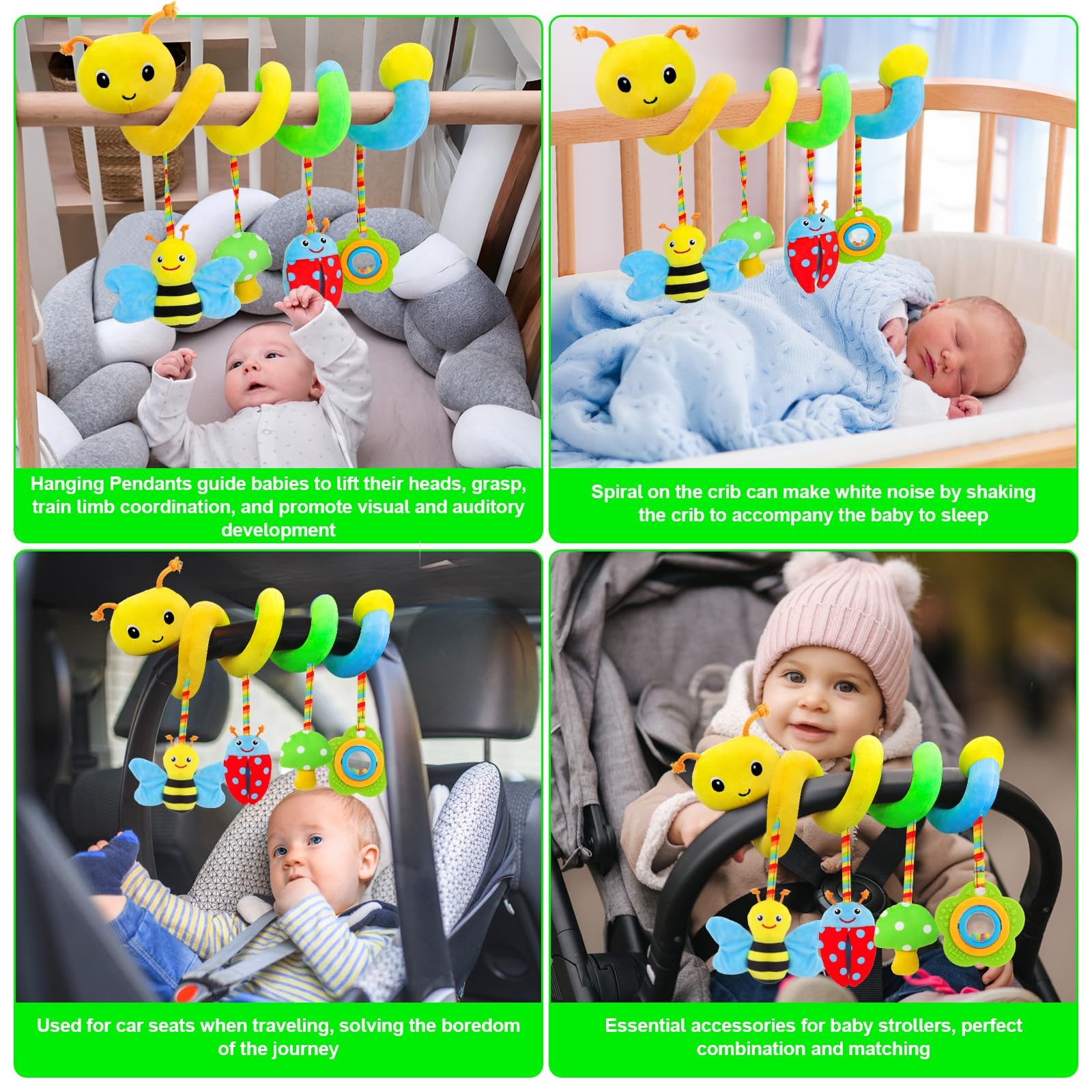 FPVERA Car Seat Toys for Babies 0-6 Months Upgraded Large, Yellow+green+blue