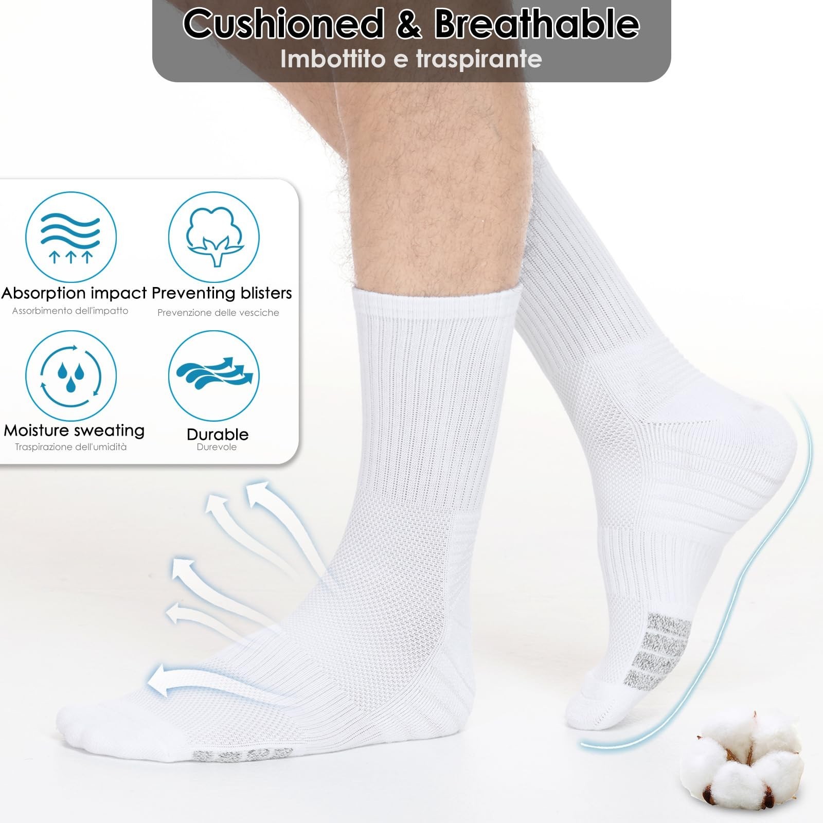 Reinforced Cushioned Sports Socks Men Women with Grip Yarn, Breathable Runnin…