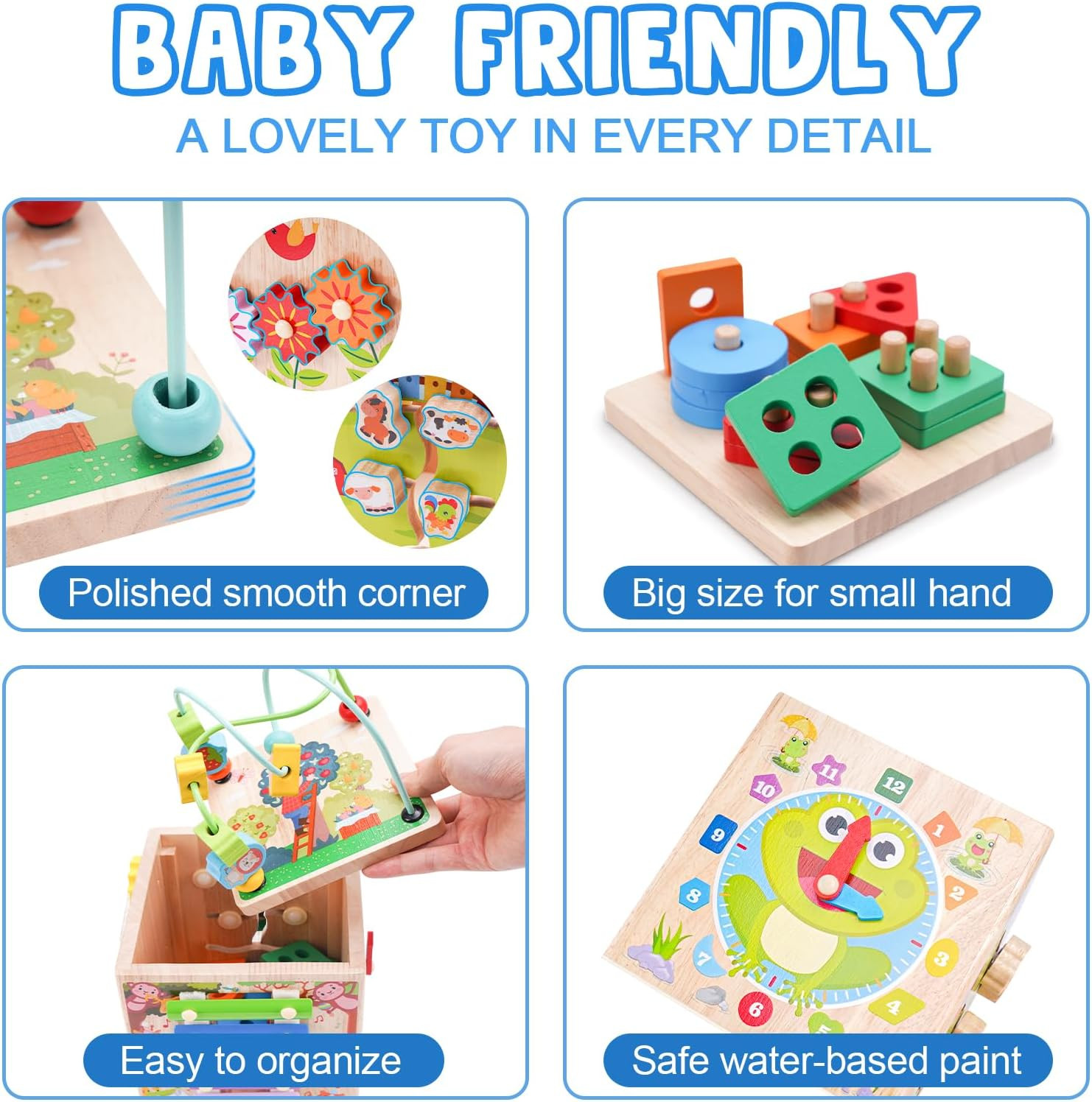 Wooden Activity Cube | Montessori Toys for 1 2 3 Year Old Toddlers | One Year Ol