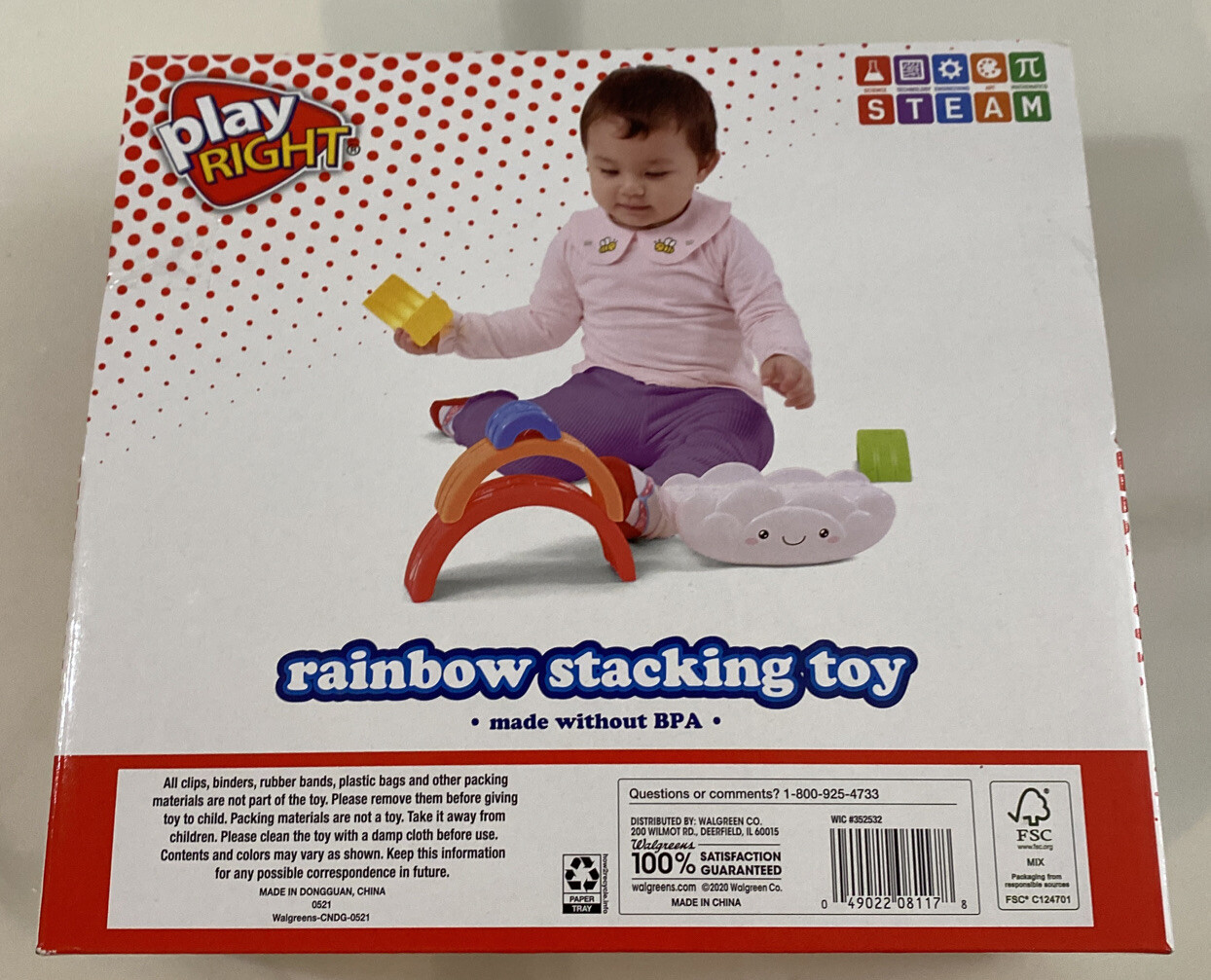 Play Right Rainbow Stacking Toy Develops Fine Motor Skills Etc 6 Piece Set NEW