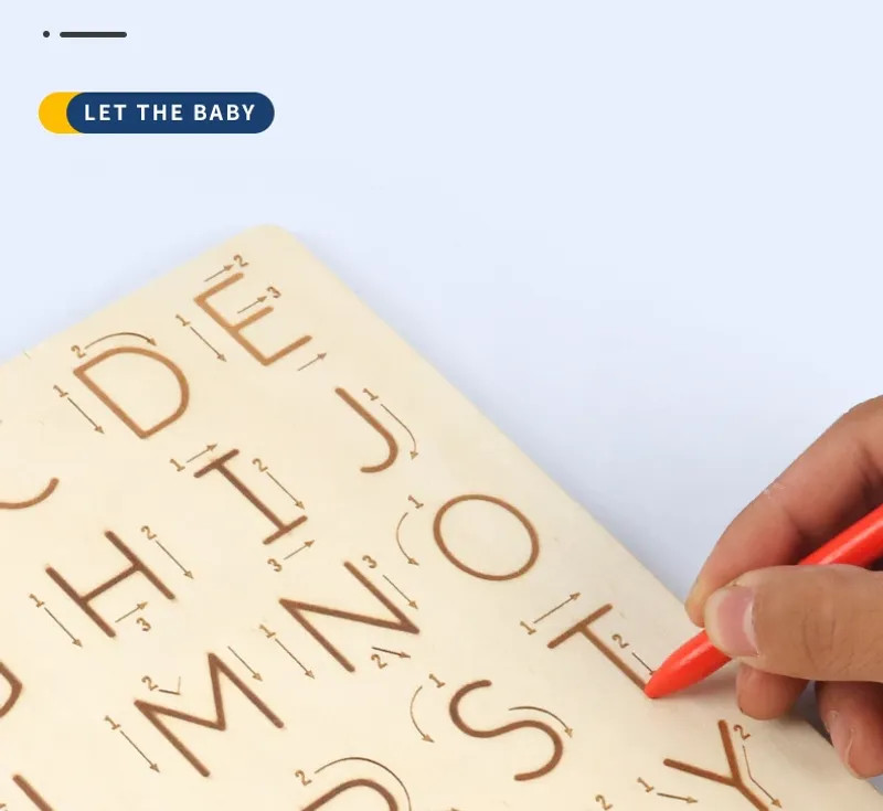 Children Writing Practice Wooden Alphabet Board Alphanumeric Handwritten