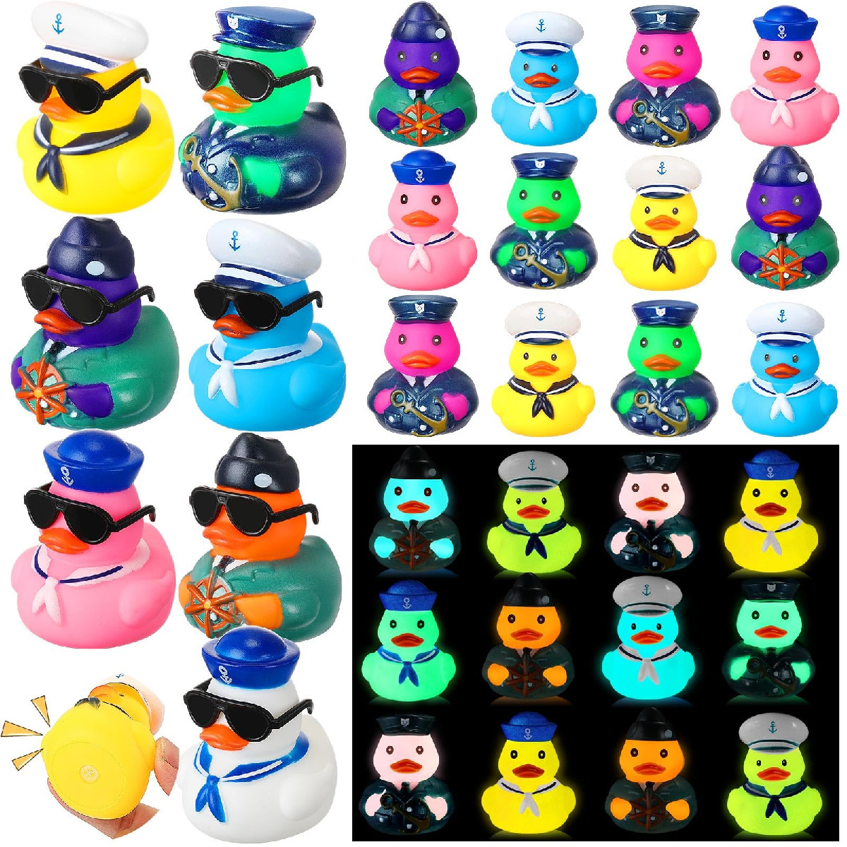 Rotatingpals 48 Pcs Cruise Ducks Sailor Glow In The Dark Rubber Ducks