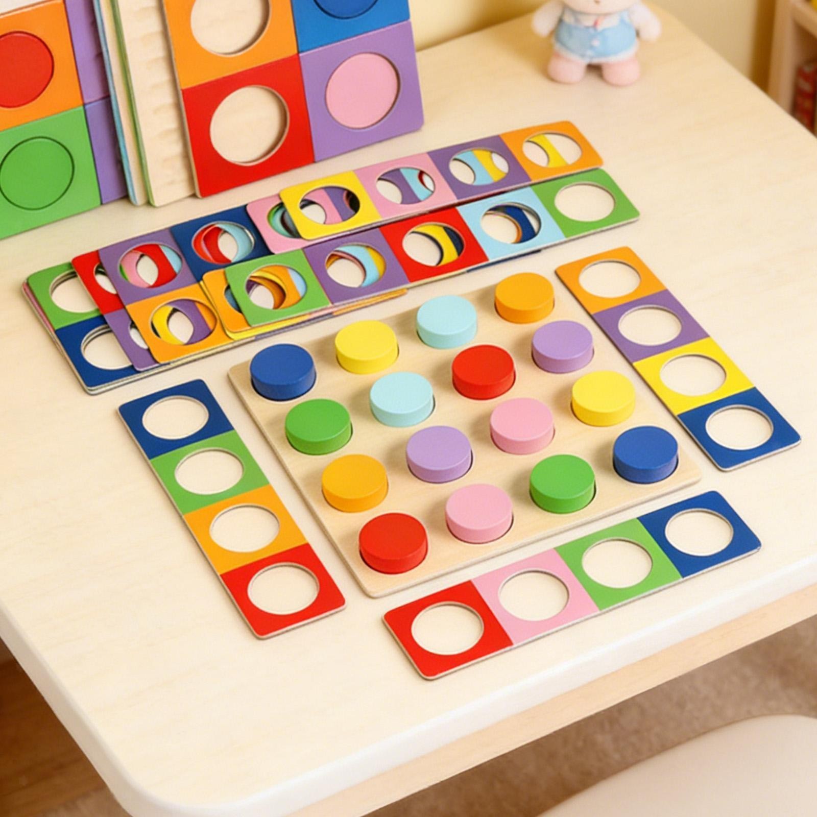 Wooden Stacking Blocks Children Brain Teasers Color Matching Game Toddler
