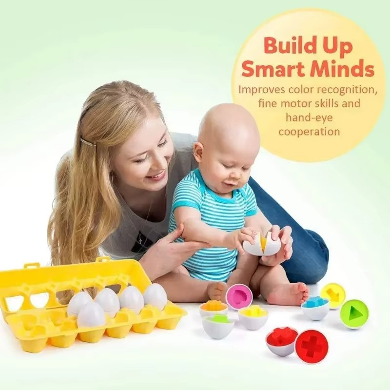12PCS Matching Eggs Toy Color & Shape Sorting Puzzle Montessori Educational Lear