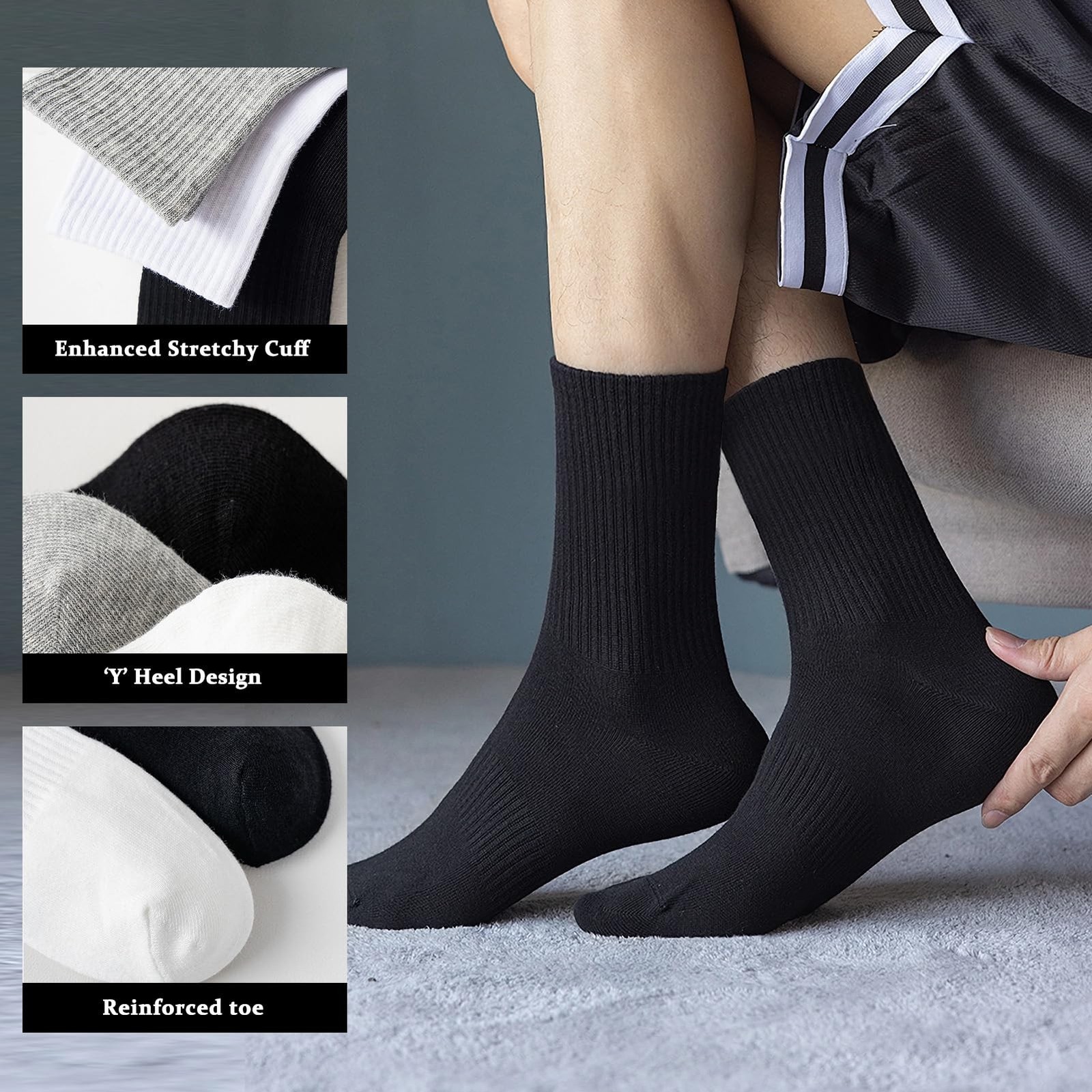 Very Thin Mens Mid Crew Socks, Lightweight Breathable, Arch Support, Athletic…