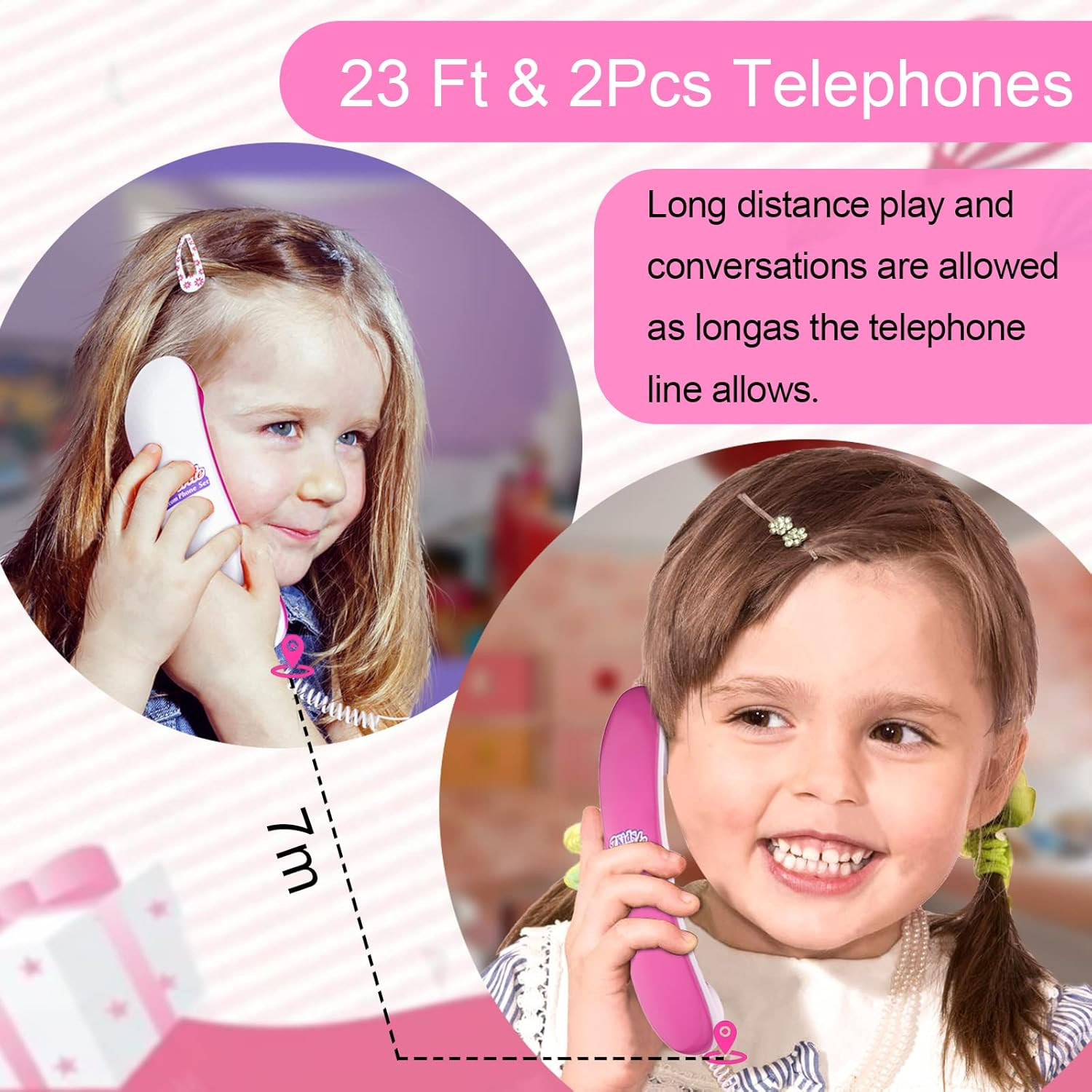 Kids’ Play Phone with Real Ring Sounds, Pretend Play Telephone, 23 Ft Ultra-Long