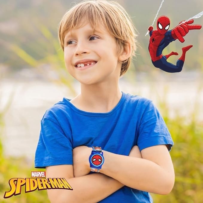 Marvel Spider-Man Kids LCD Watch & Red Survival Band Set – Flashing Light