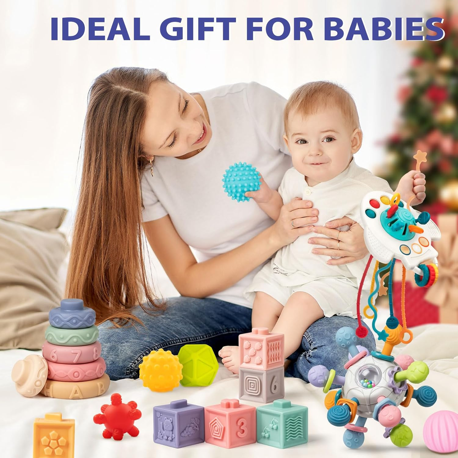 Baby Toys 6 to 12 Months, 5 in 1 Montessori Toys for 1 Year Old, Incl Travel Pul