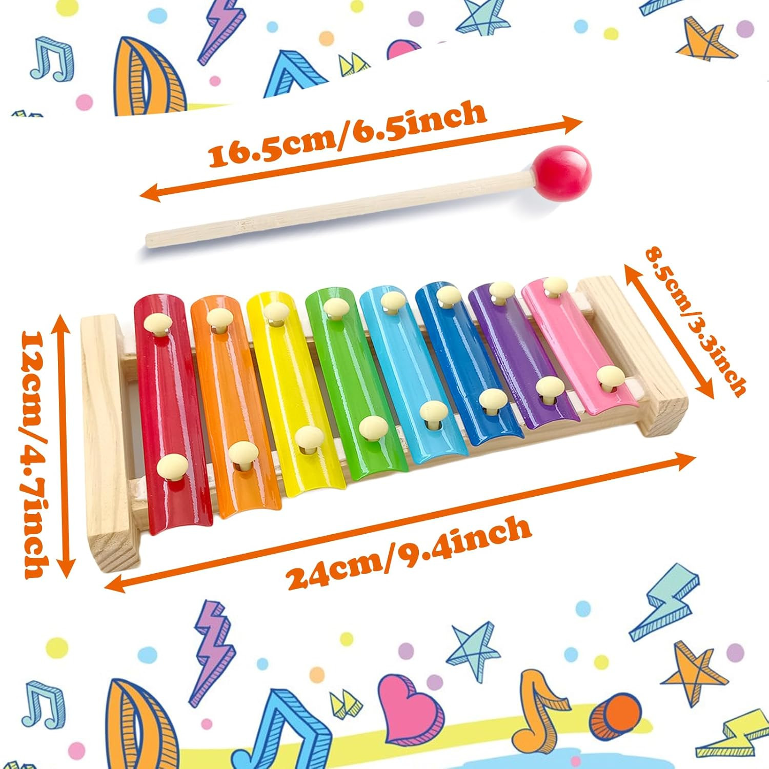 Wooden Xylophone for Kids,Toddler Xylophone Toy with 2 Child Safe Mallets,8 Diat