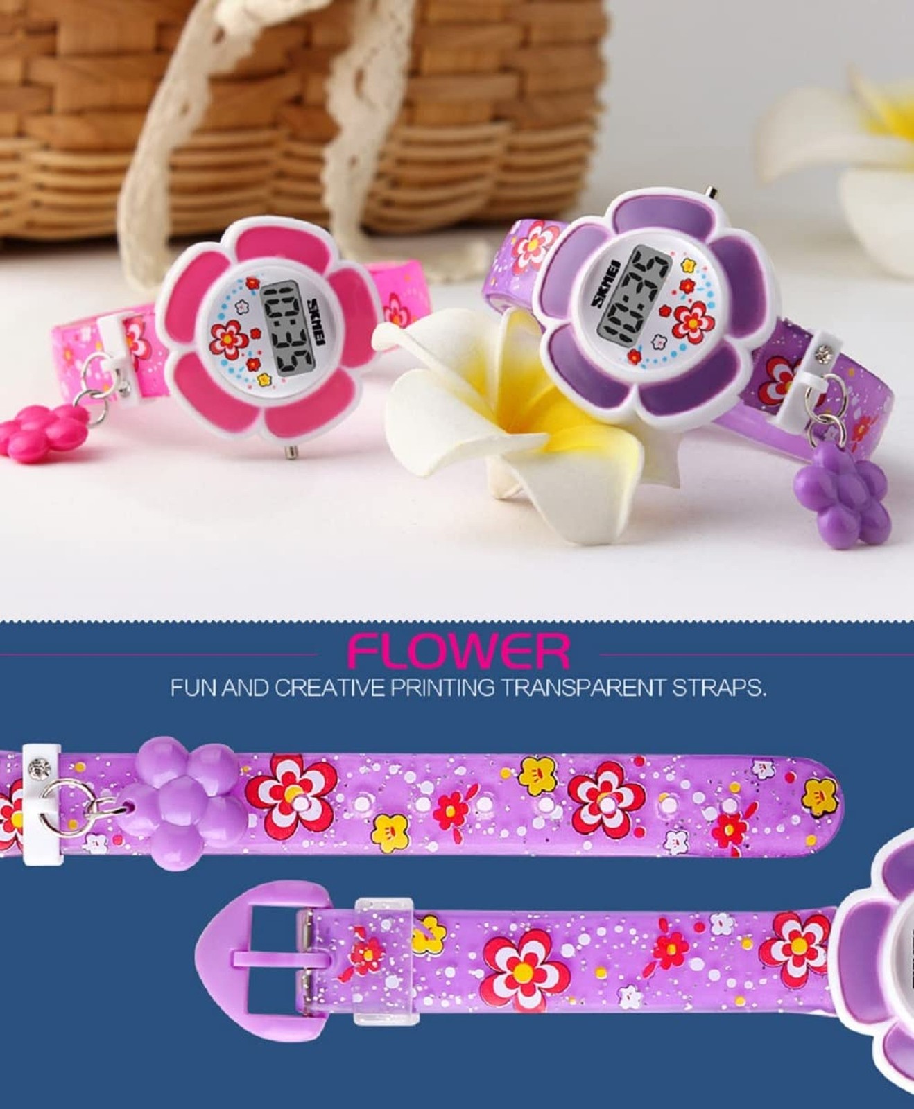 Kids Watch Girl Flower Shape Watch Novelty Cartoon Digital Watch 1144 Pink